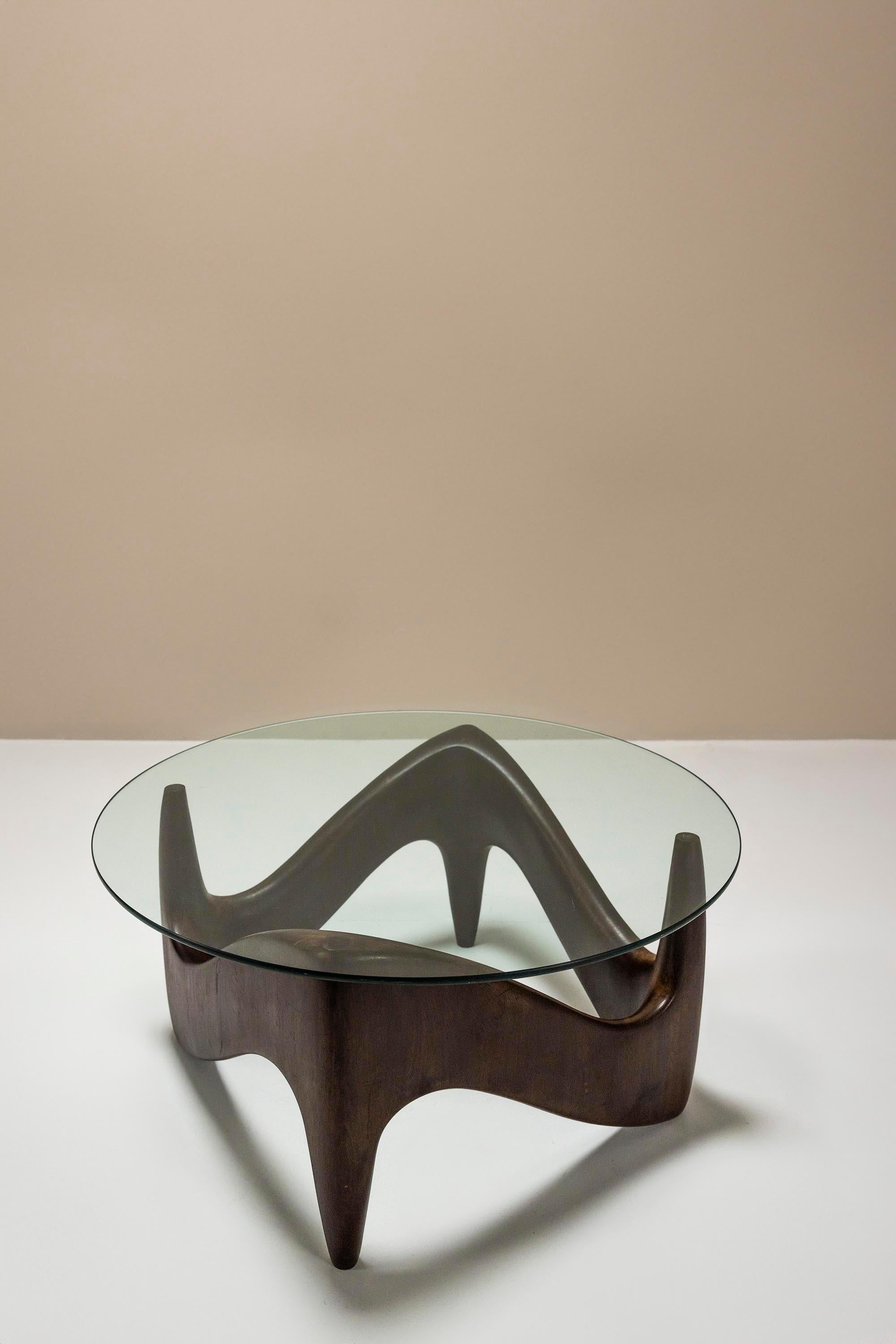 Table basse sculpturale et organique en bois et verre, Italie, années 1970 Bon état - En vente à Hellouw, NL