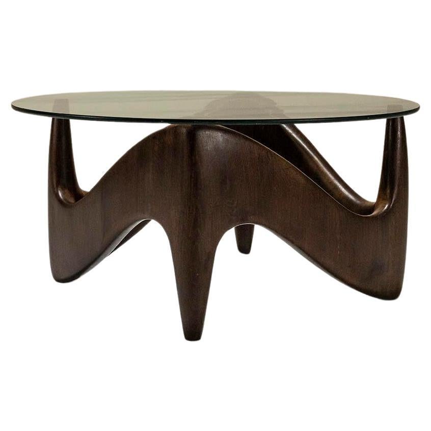 Sculptural And Organic Shaped Coffee Table In Wood And Glass, Italy 1970s