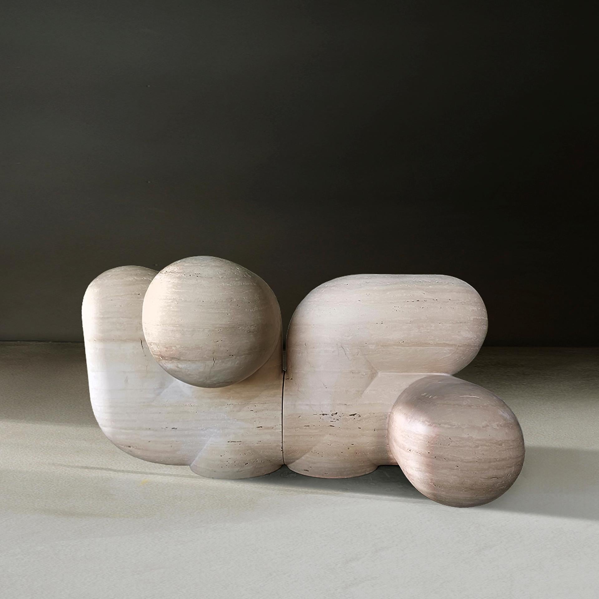 Sculptural and Organic Stools Made of Travertine Marble by Pepe Guerrero In Good Condition For Sale In Ibiza, Spain