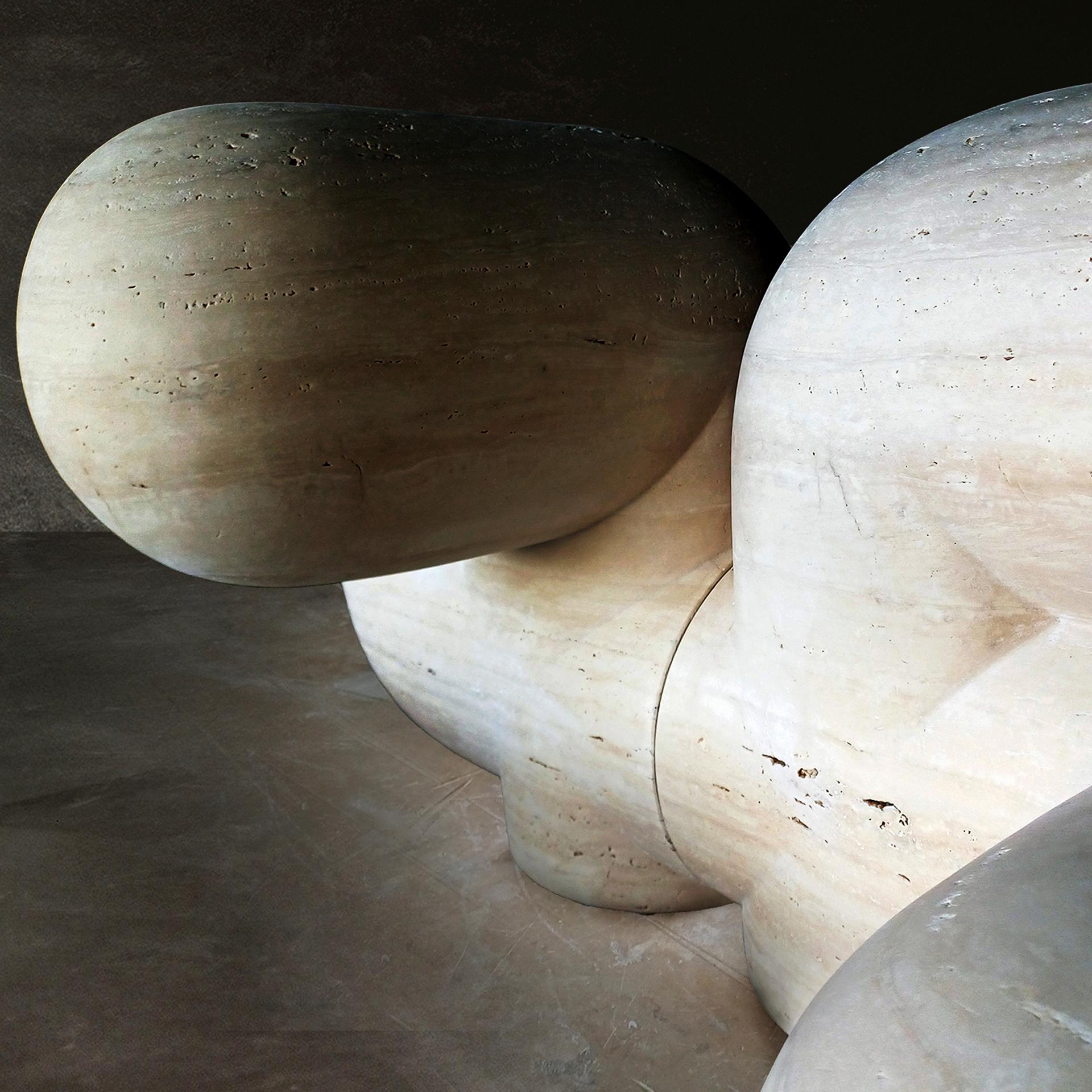 Contemporary Sculptural and Organic Stools Made of Travertine Marble by Pepe Guerrero For Sale