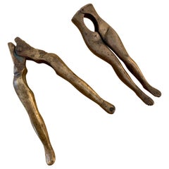 Sculptural and Retro Pair of Brass Female Torso Nutcrackers