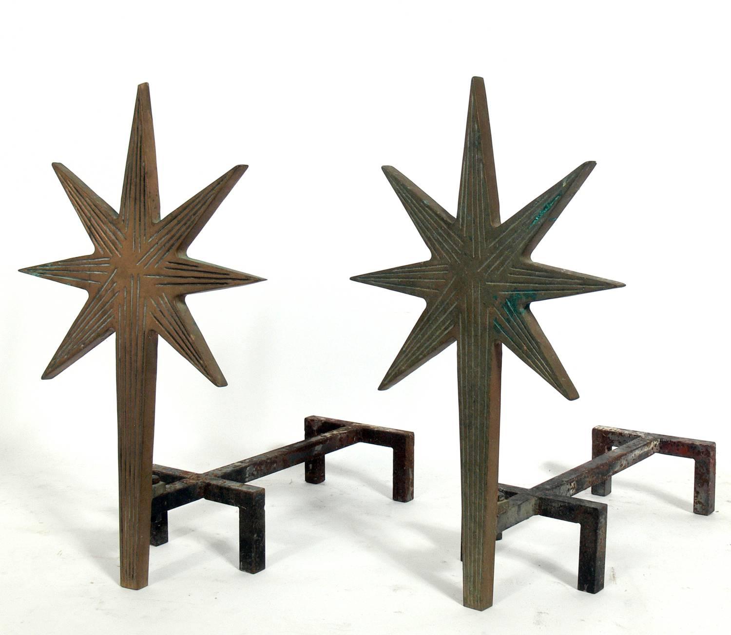 Mid-Century Modern Sculptural Andirons in the Manner of Diego Giacometti