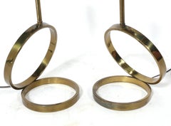 Sculptural Angled Brass Circle Lamps