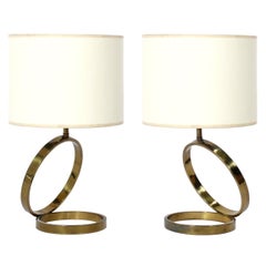Sculptural Angled Brass Circle Lamps