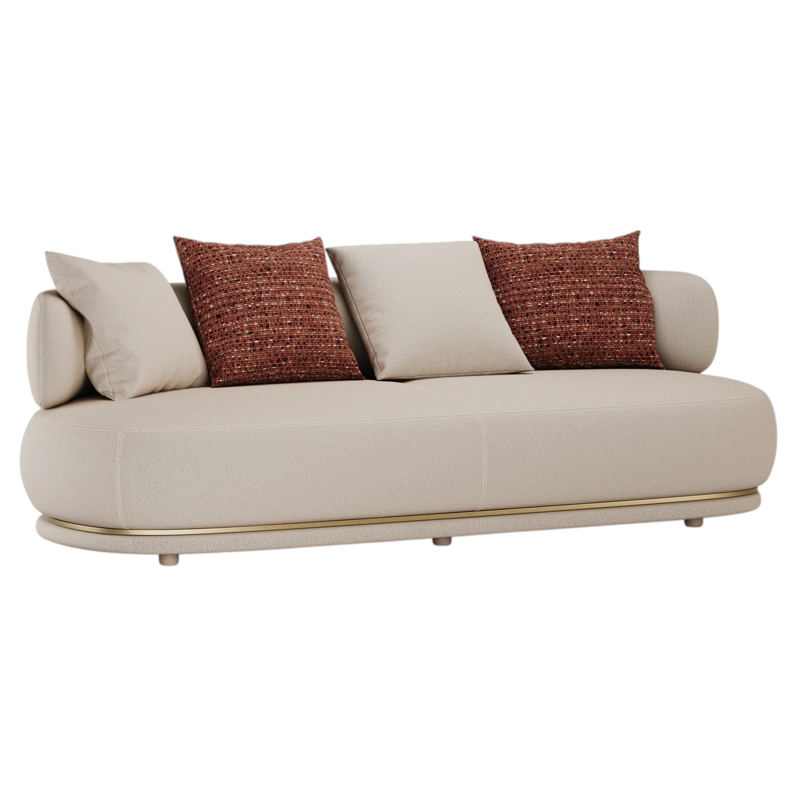 Sculptural Arcadia Sofa in Fabric & Brass Details, Mid-Century Modern For Sale