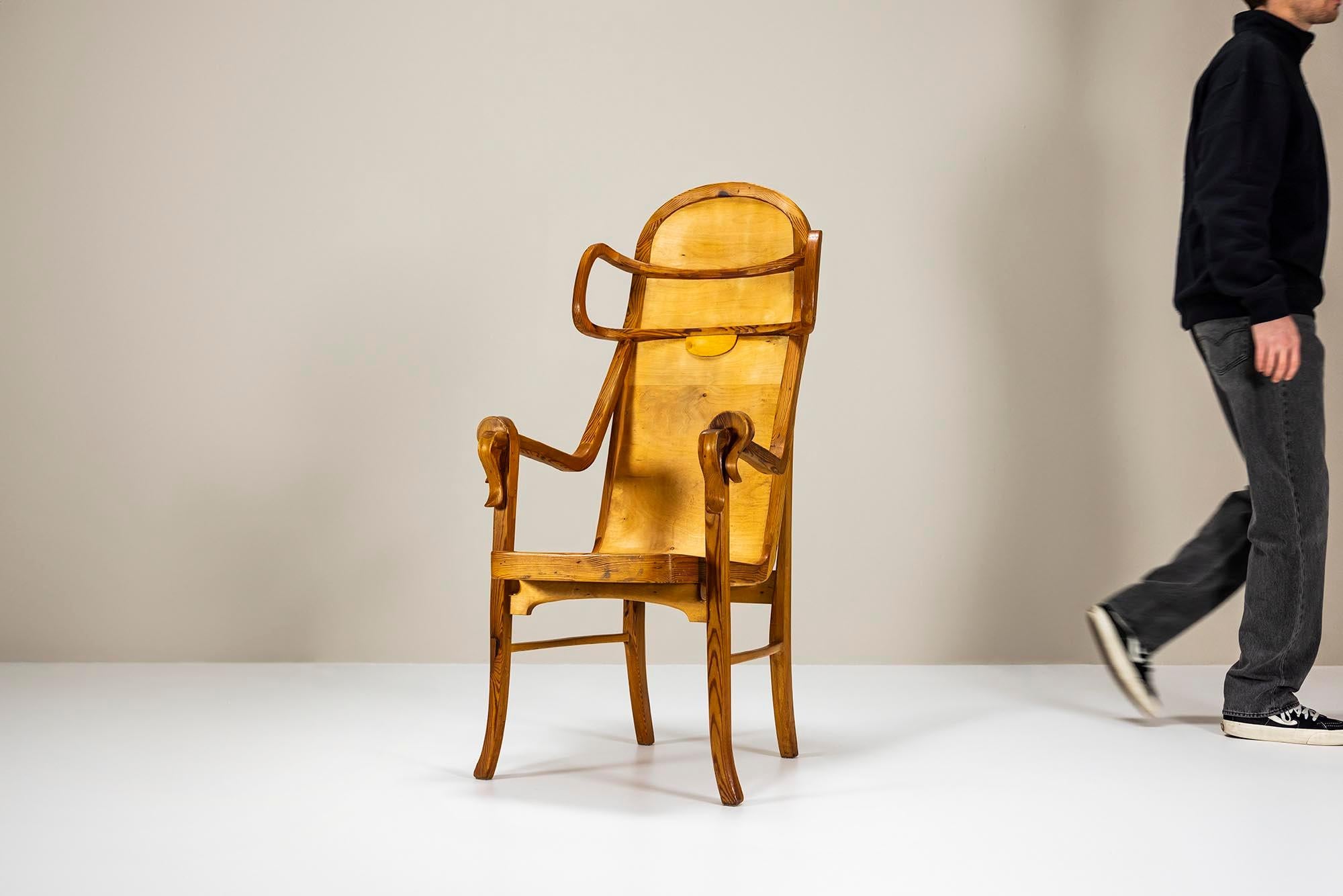 Mid-Century Modern Sculptural Armchair in Pine -and Plywood by Eberhard Muéller, Germany 1980s For Sale