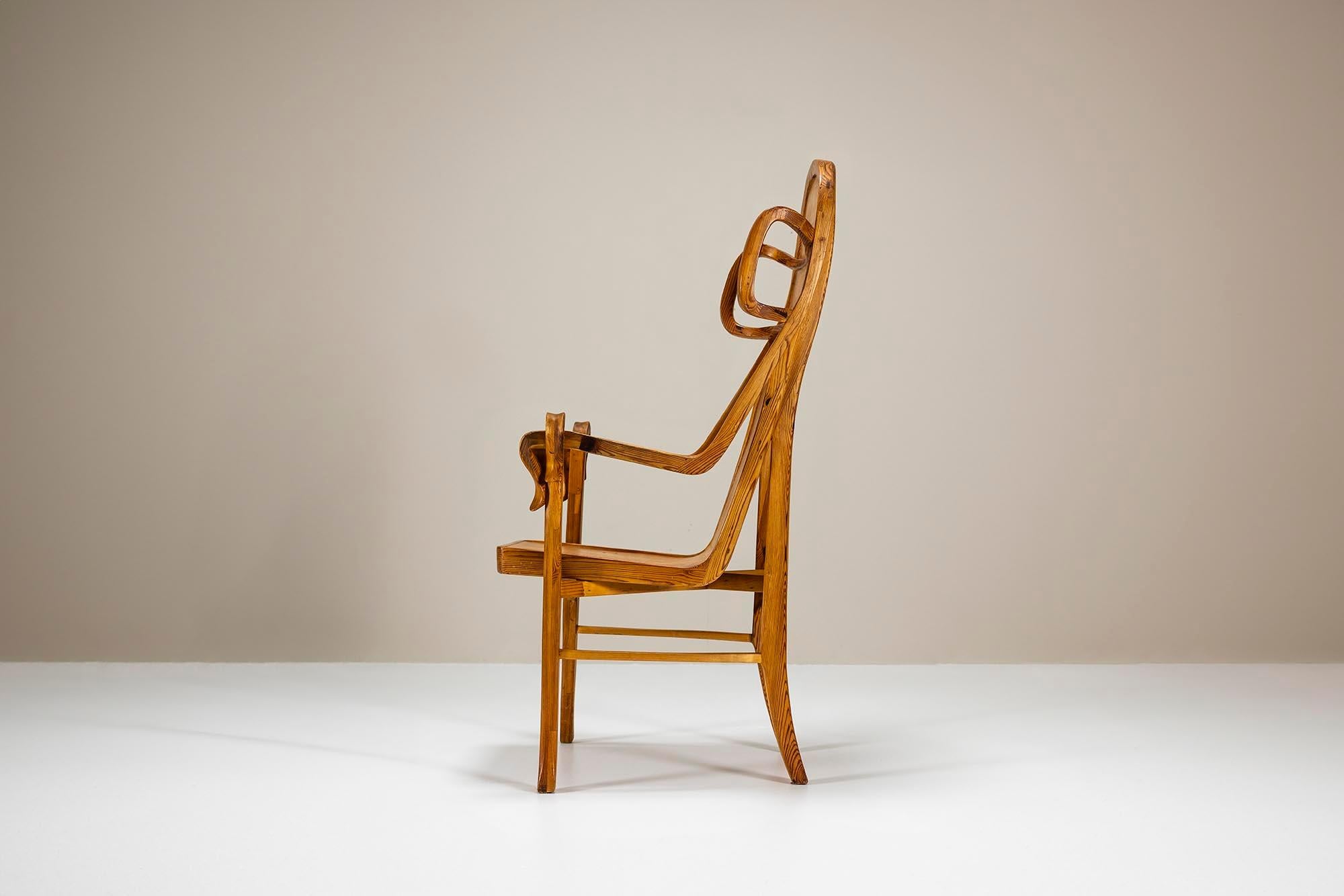 Late 20th Century Sculptural Armchair in Pine -and Plywood by Eberhard Muéller, Germany 1980s For Sale