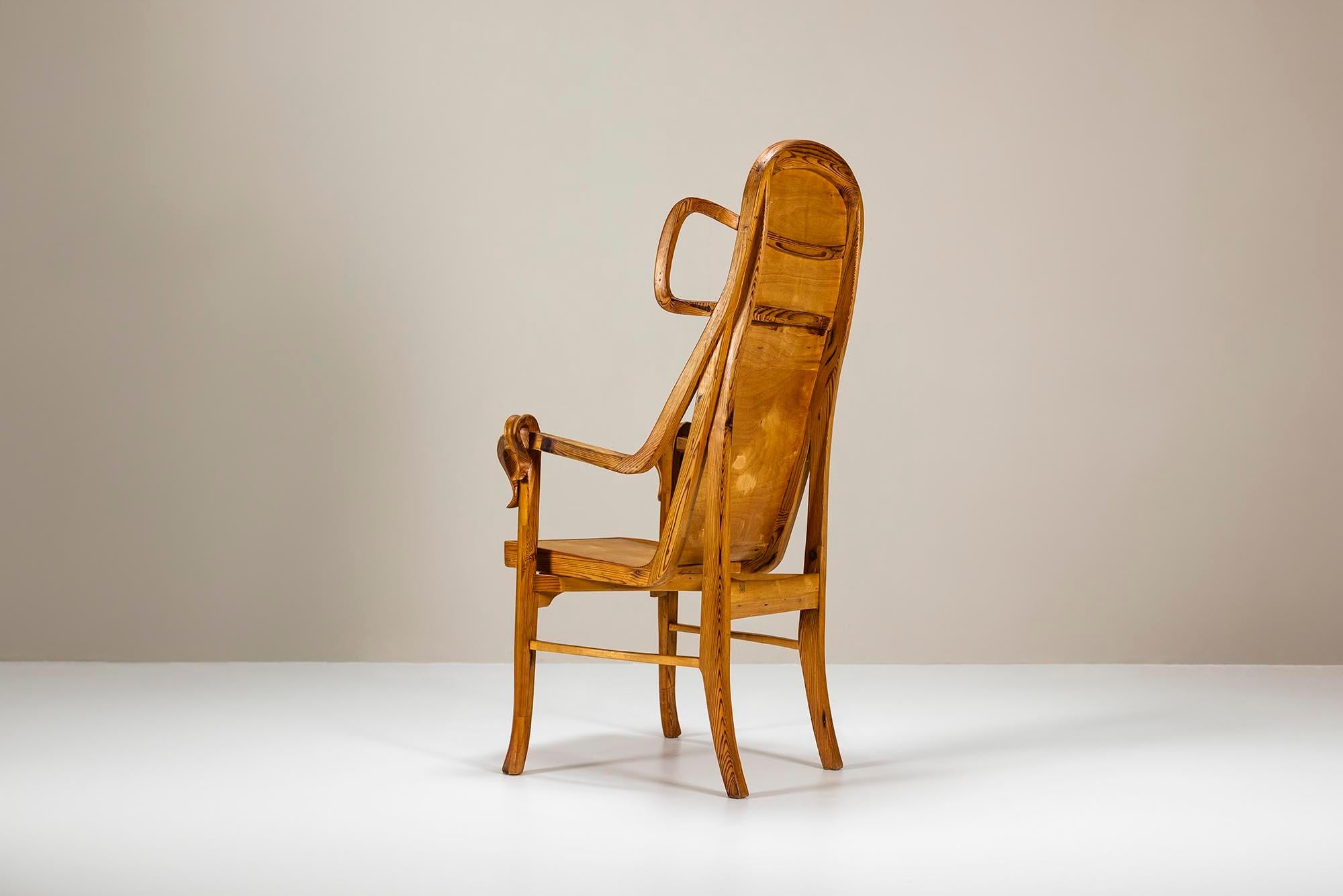 Sculptural Armchair in Pine -and Plywood by Eberhard Muéller, Germany 1980s For Sale 1