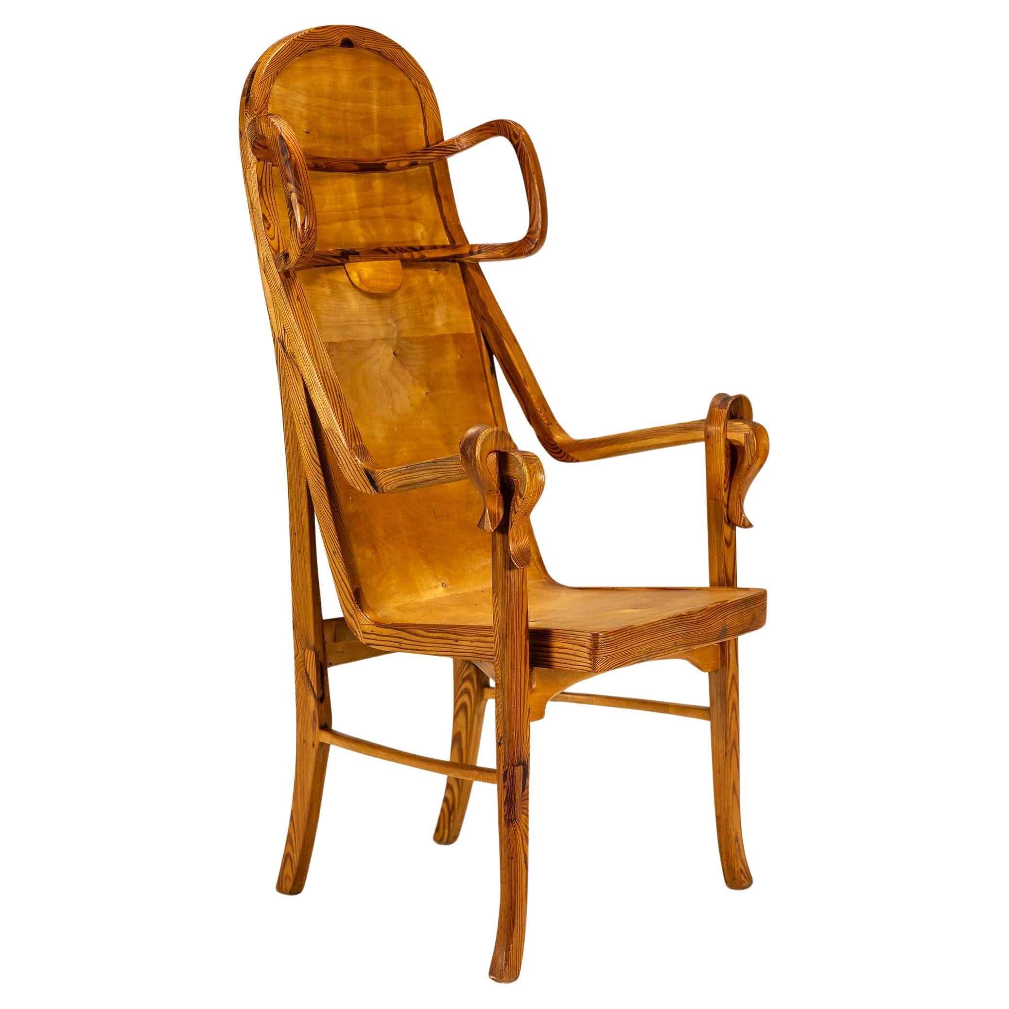 Sculptural Armchair in Pine -and Plywood by Eberhard Muéller, Germany 1980s For Sale