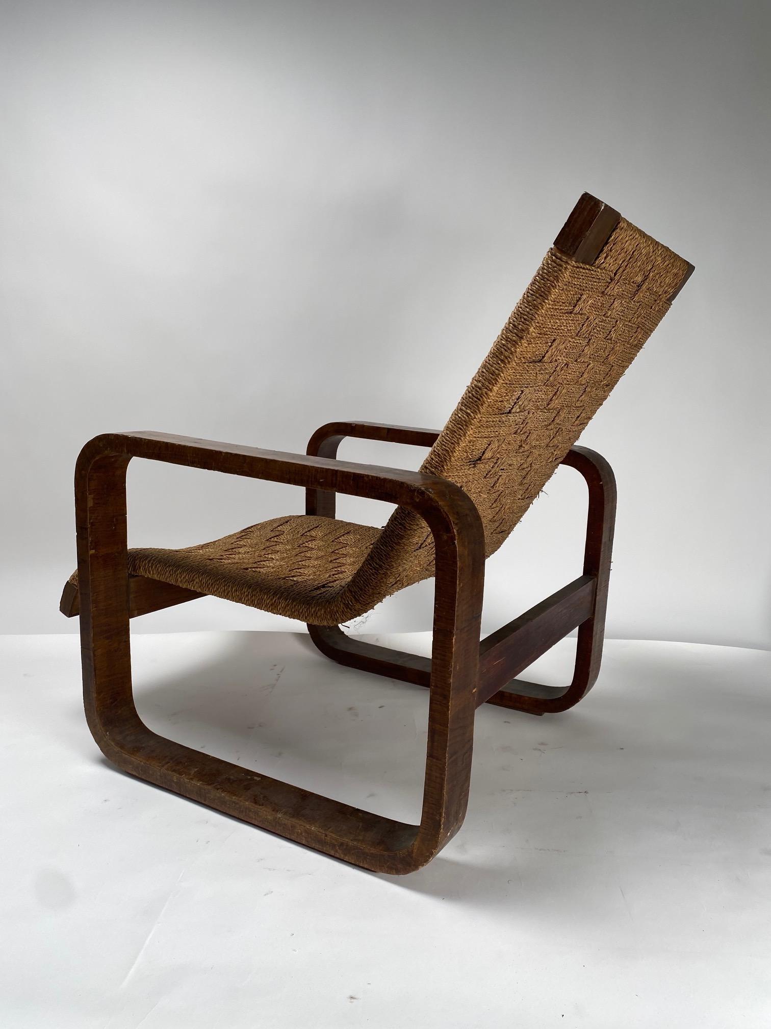 Sculptural Armchair in wood and rope, Giuseppe Pagano (Attr), Italy, 1940s For Sale 3