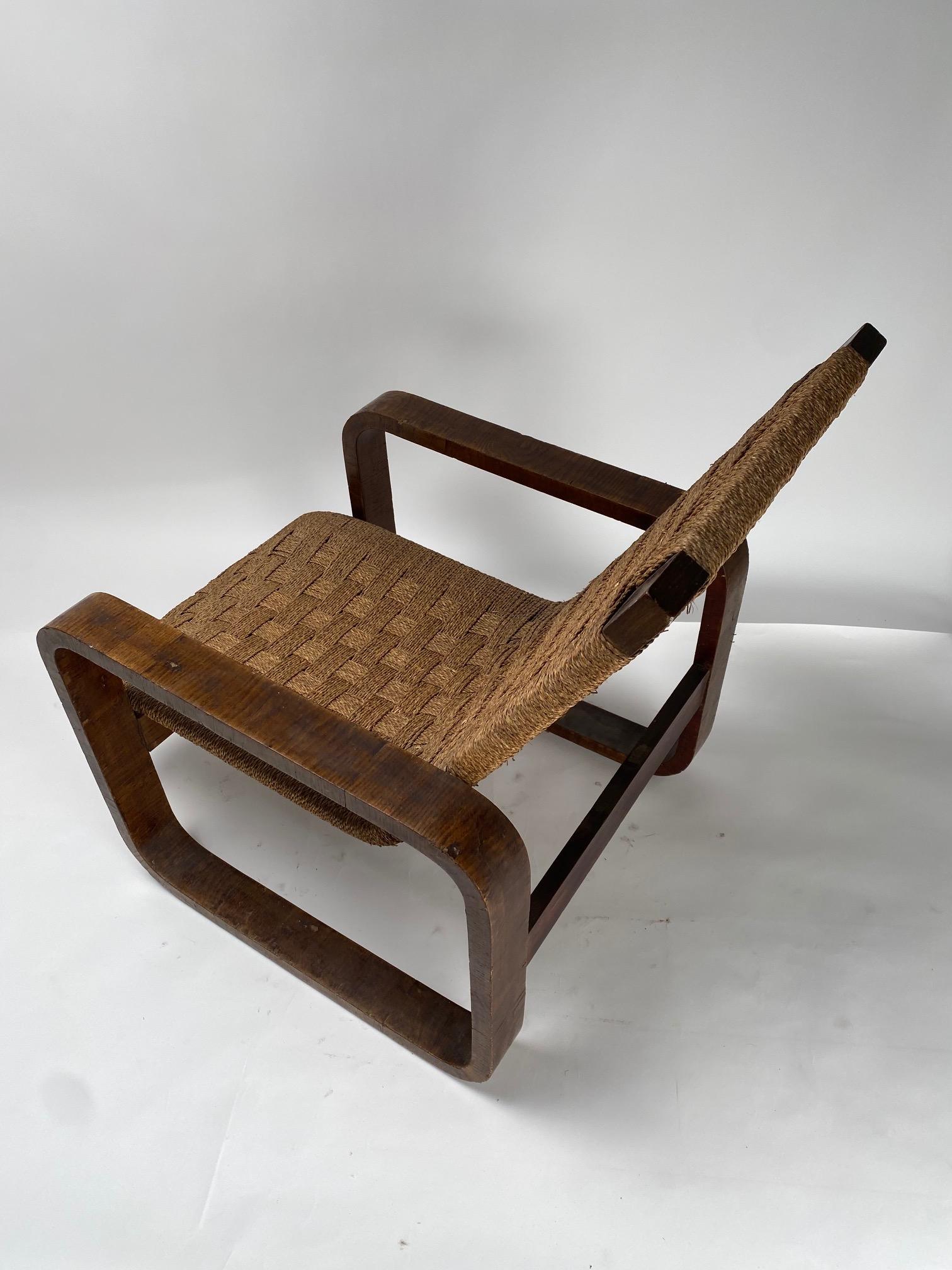 Sculptural Armchair in wood and rope, Giuseppe Pagano (Attr), Italy, 1940s For Sale 4