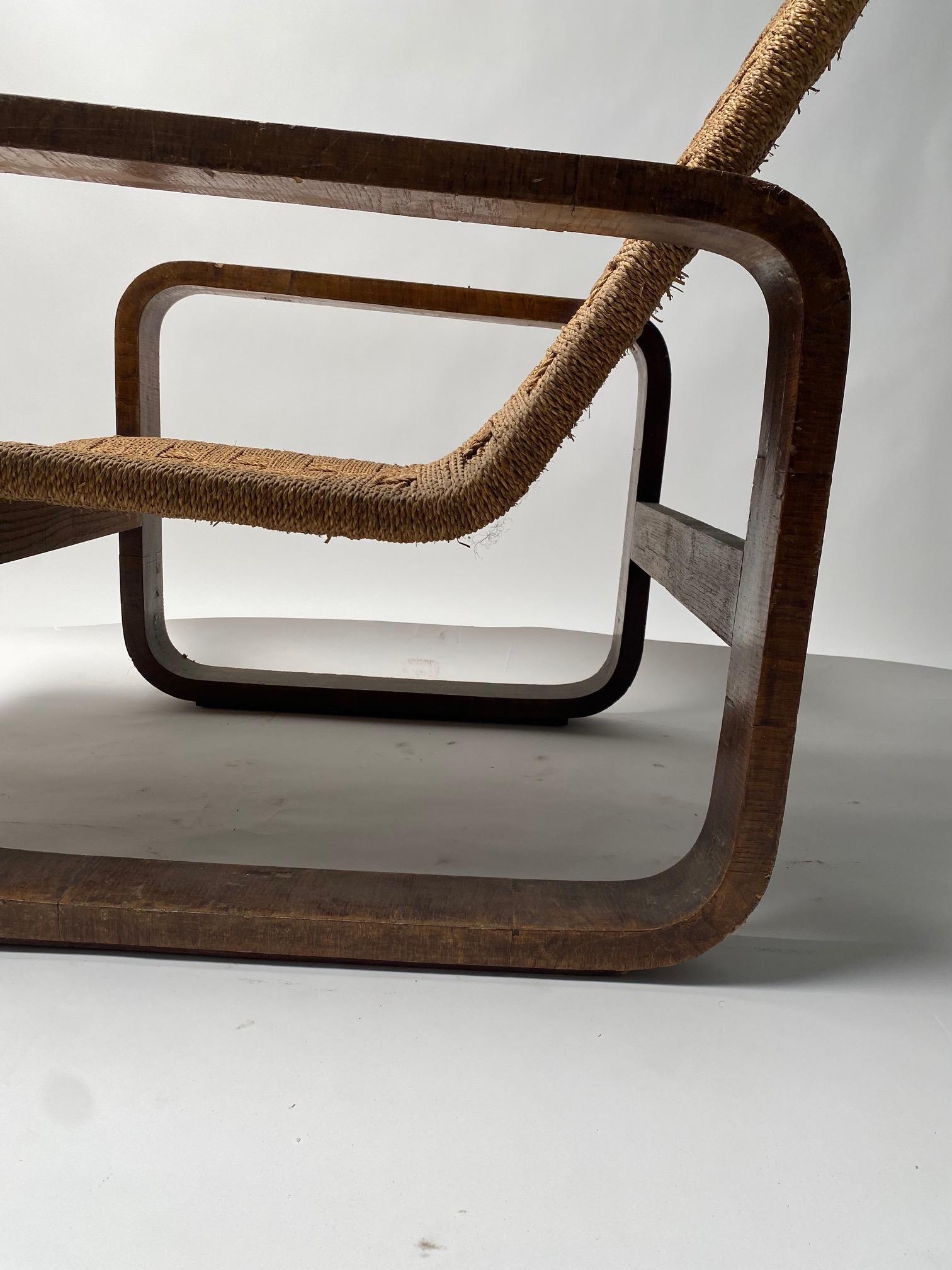 Italian Sculptural Armchair in wood and rope, Giuseppe Pagano (Attr), Italy, 1940s For Sale