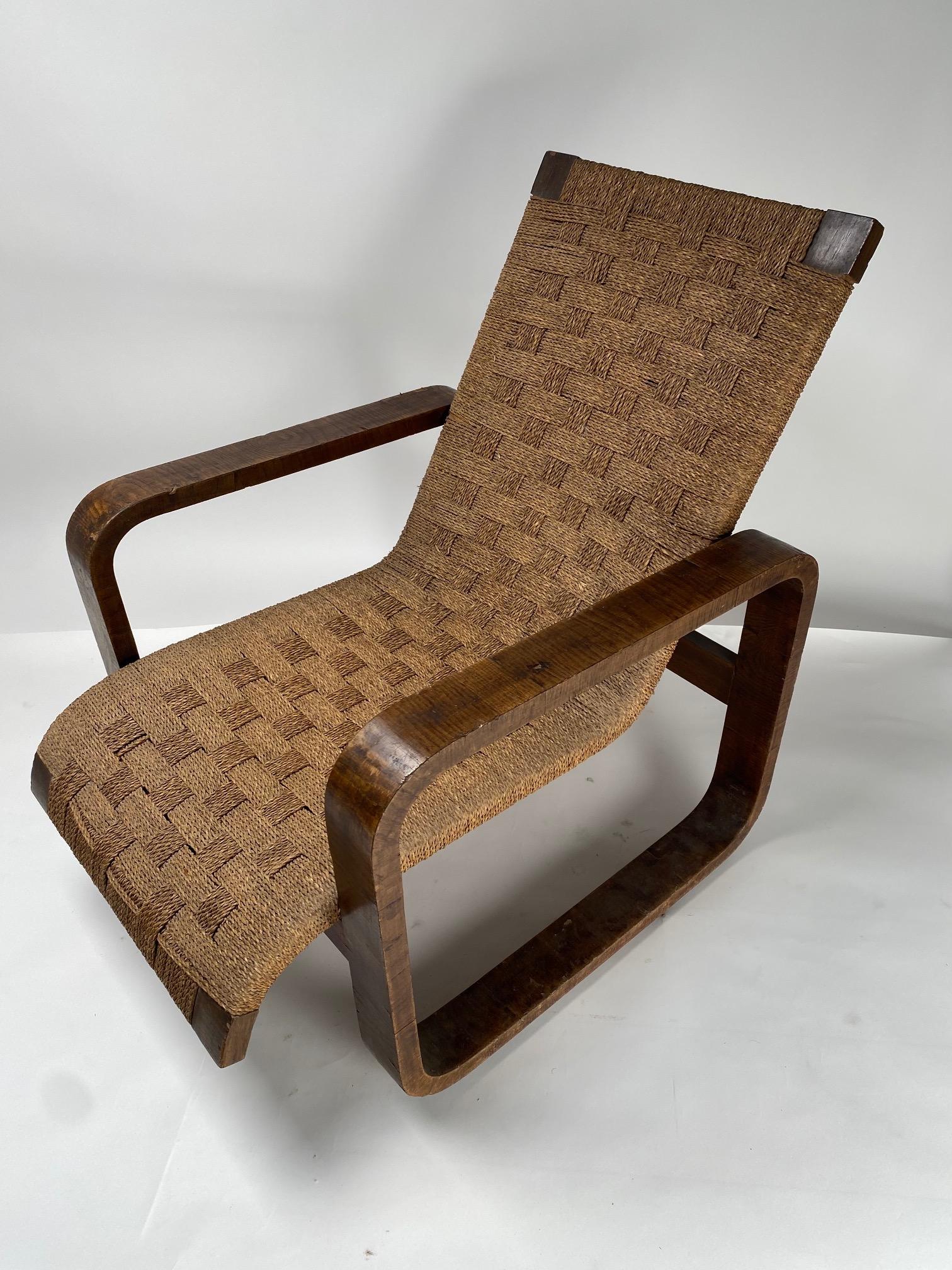 Sculptural Armchair in wood and rope, Giuseppe Pagano (Attr), Italy, 1940s For Sale 1