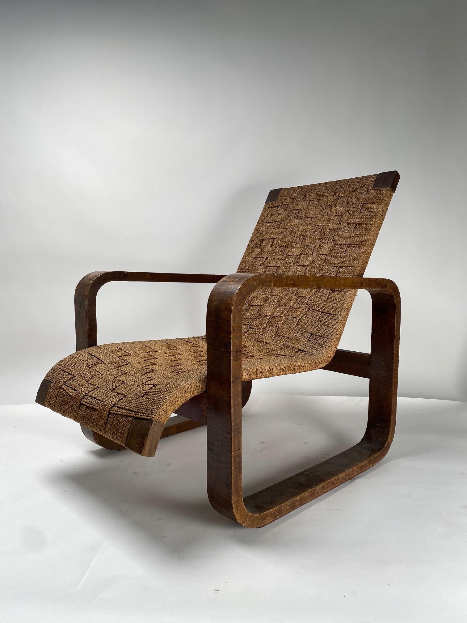 Sculptural Armchair in wood and rope, Giuseppe Pagano (Attr), Italy, 1940s For Sale 2