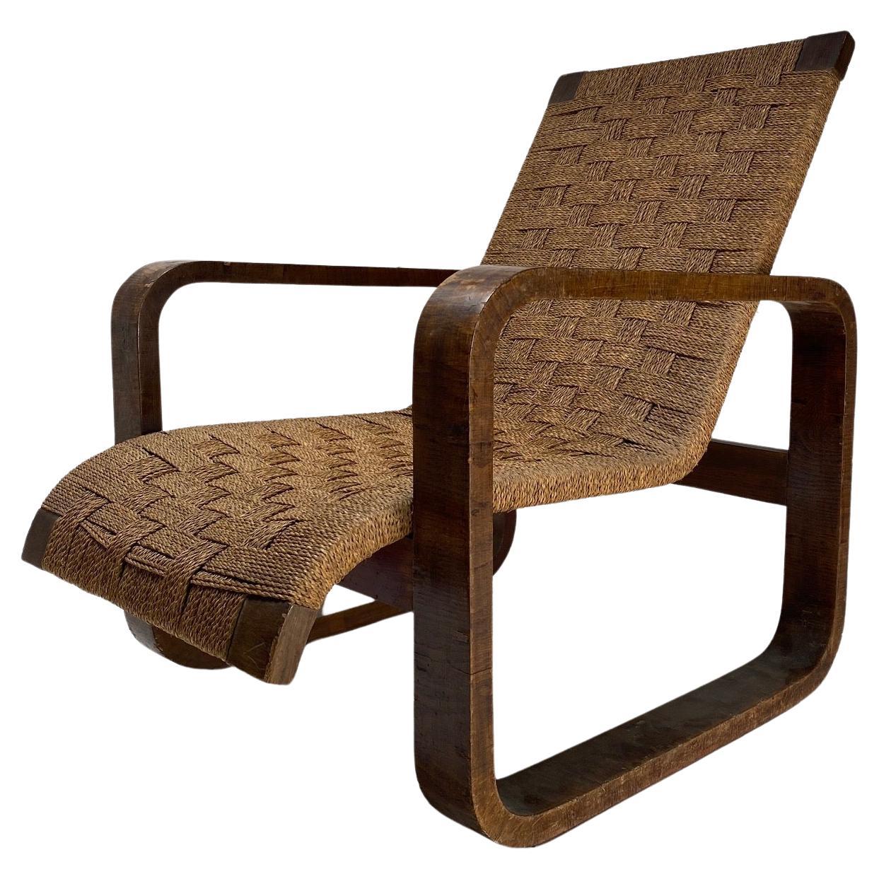 Sculptural Armchair in wood and rope, Giuseppe Pagano (Attr), Italy, 1940s