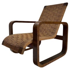 Vintage Sculptural Armchair in wood and rope, Giuseppe Pagano (Attr), Italy, 1940s