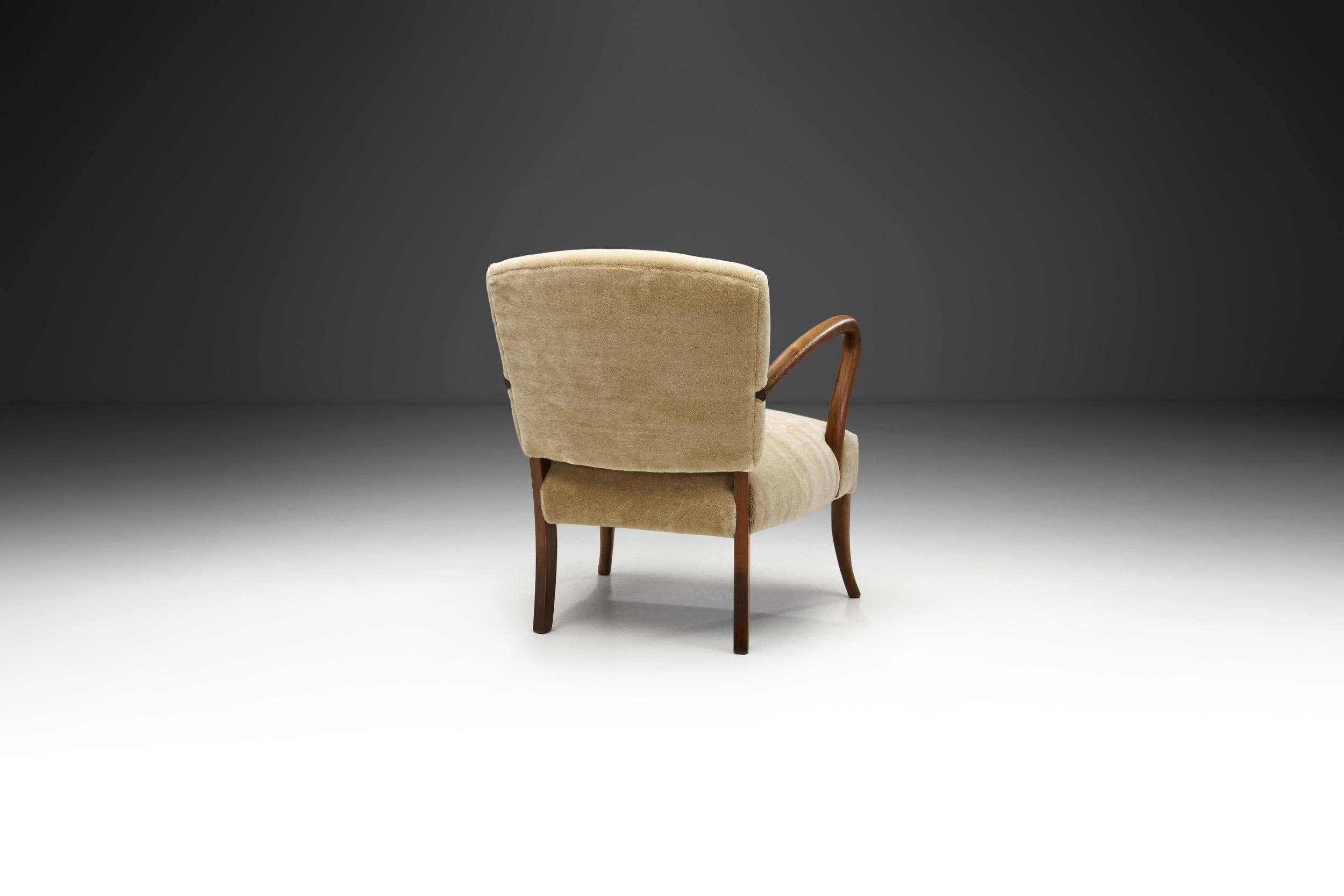 European Sculptural Armchair with Curved Arms, Europe ca 1950s For Sale