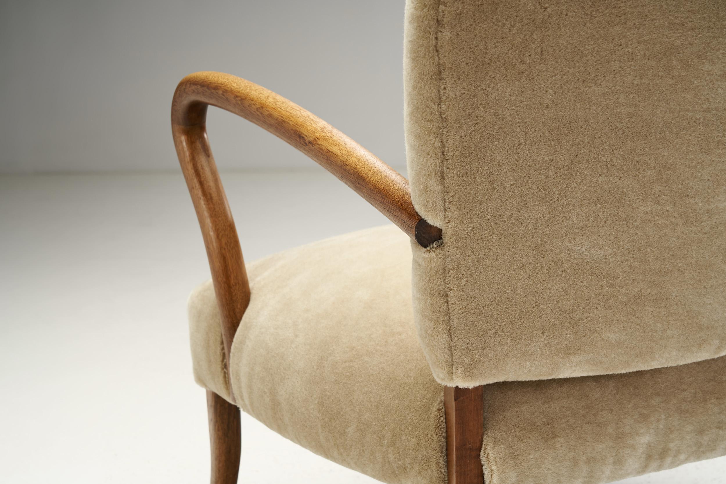 Fabric Sculptural Armchair with Curved Arms, Europe ca 1950s For Sale