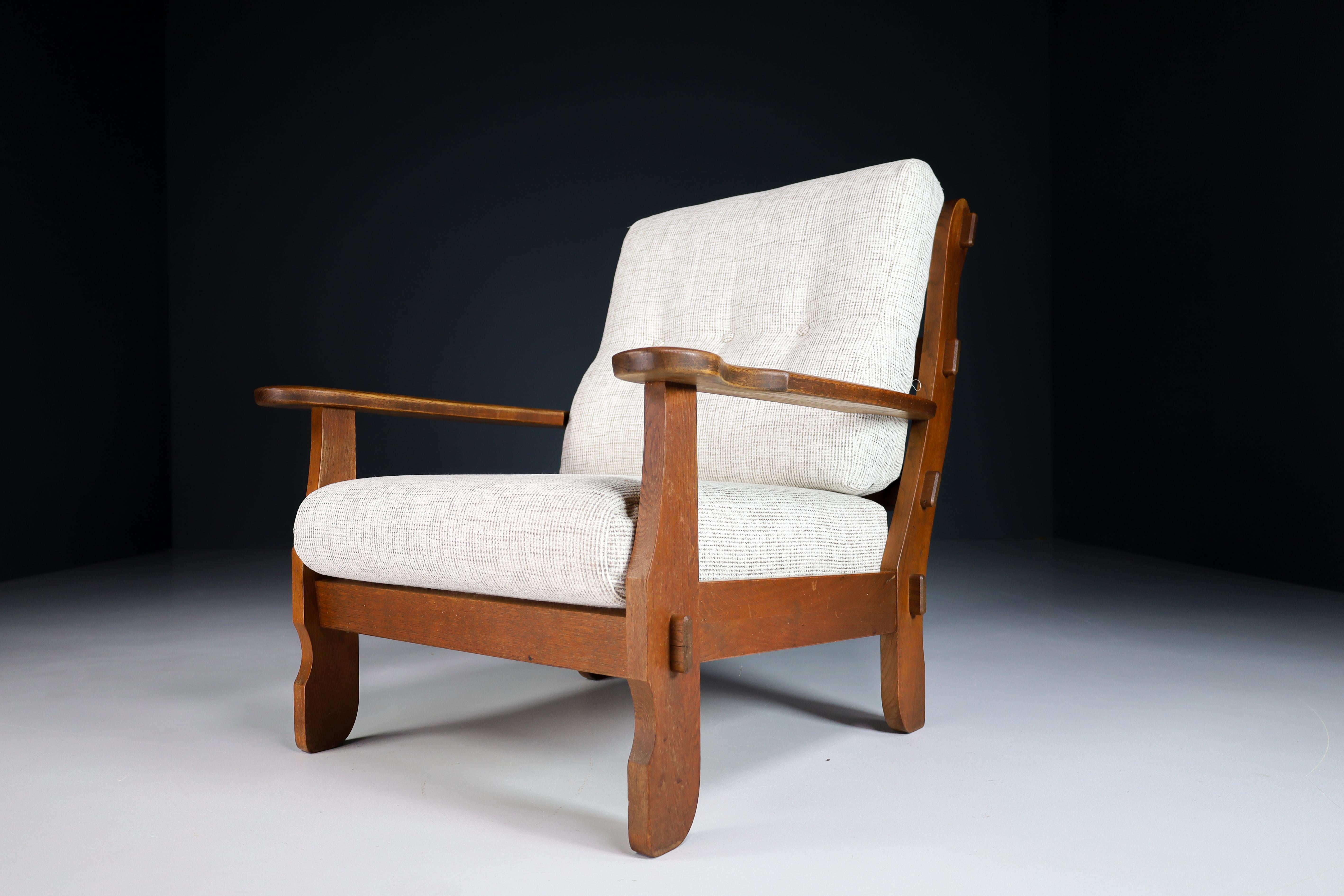 20th Century Sculptural Armchairs in Oak and Fabric, France 1960s