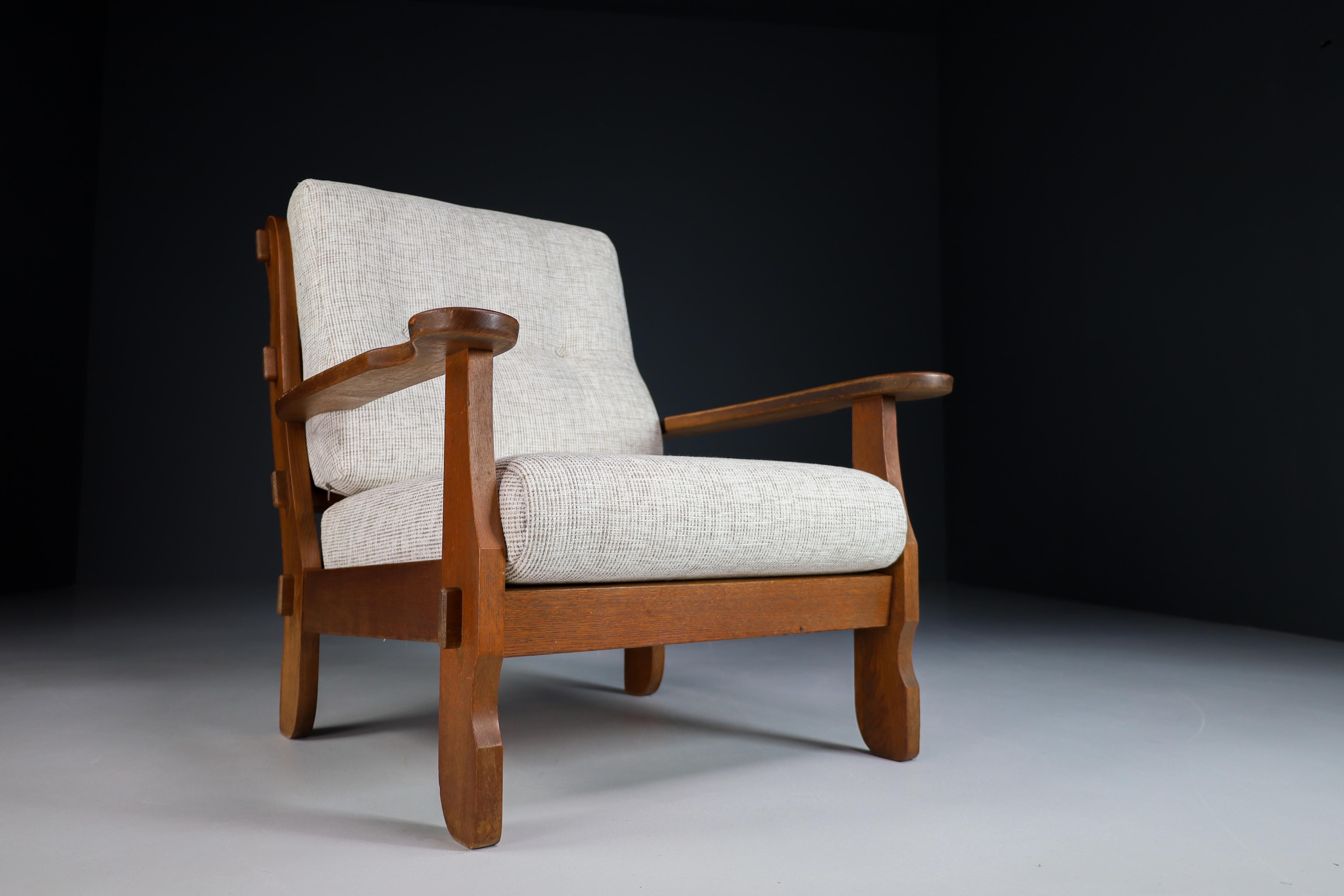 Sculptural Armchairs in Oak and Fabric, France 1960s 3