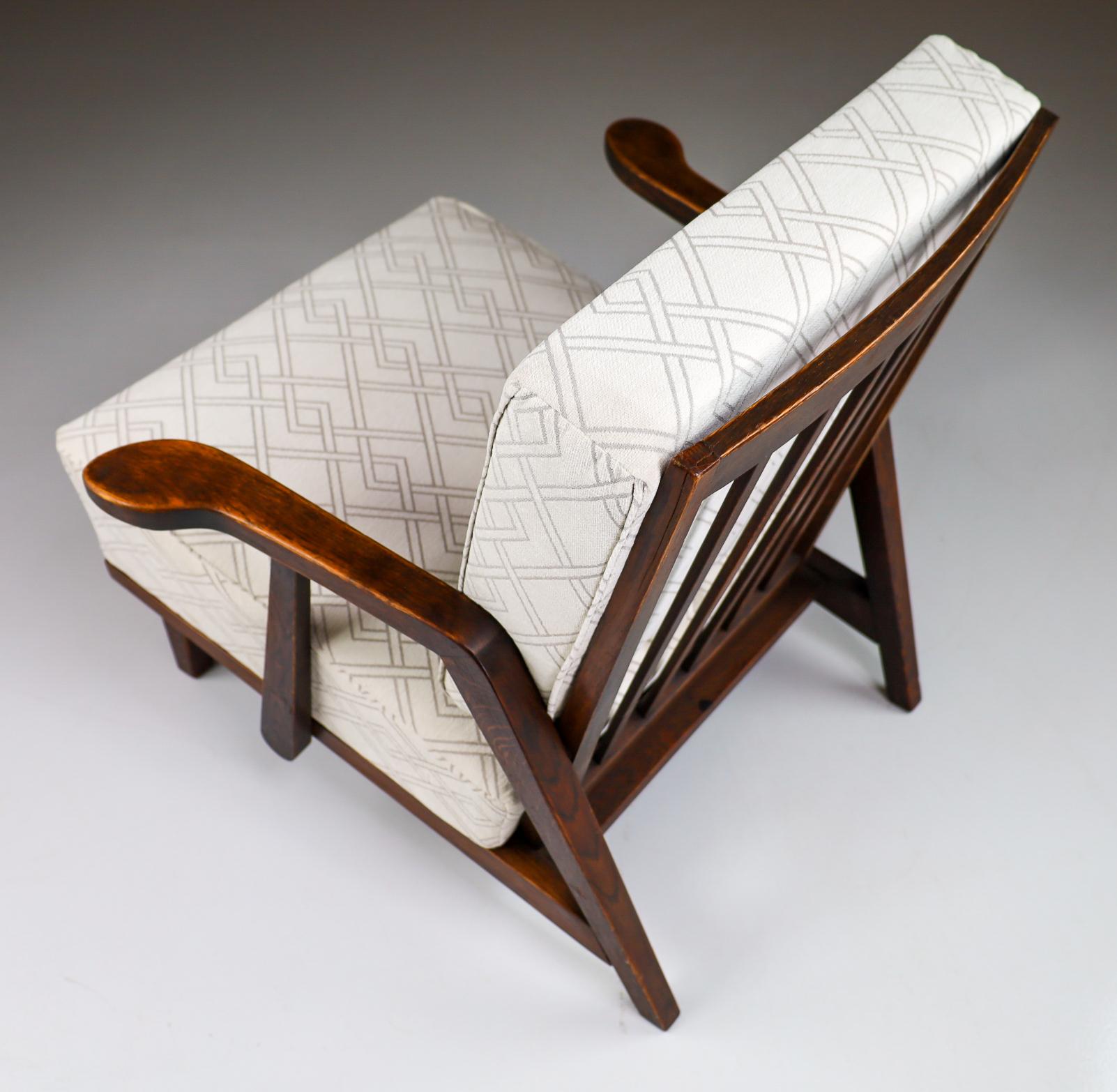 Sculptural Armchairs in Oak and Reupholstered Fabric, France, 1950s 2