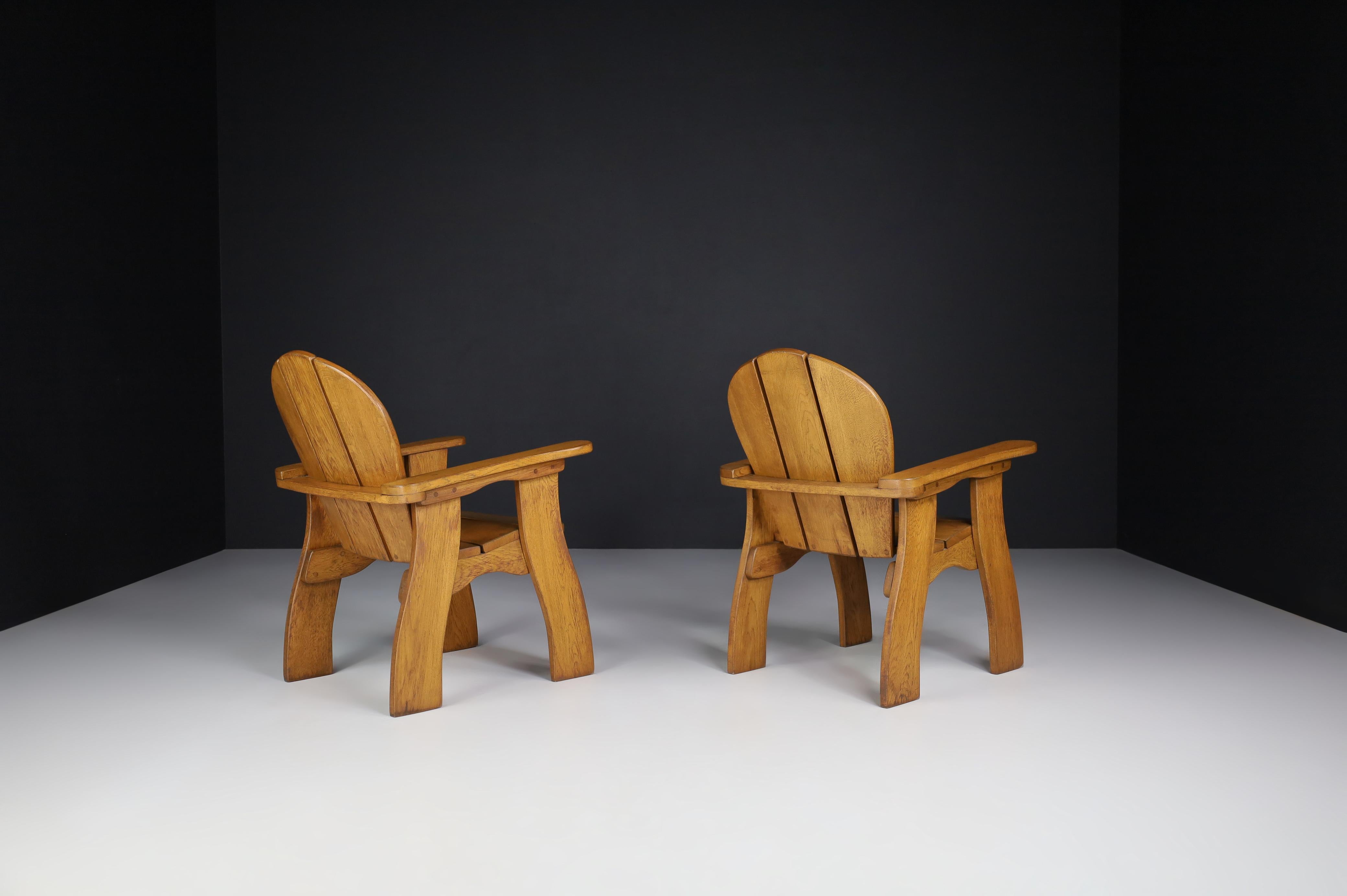 Sculptural Armchairs in Oak, France, 1960s In Good Condition For Sale In Almelo, NL