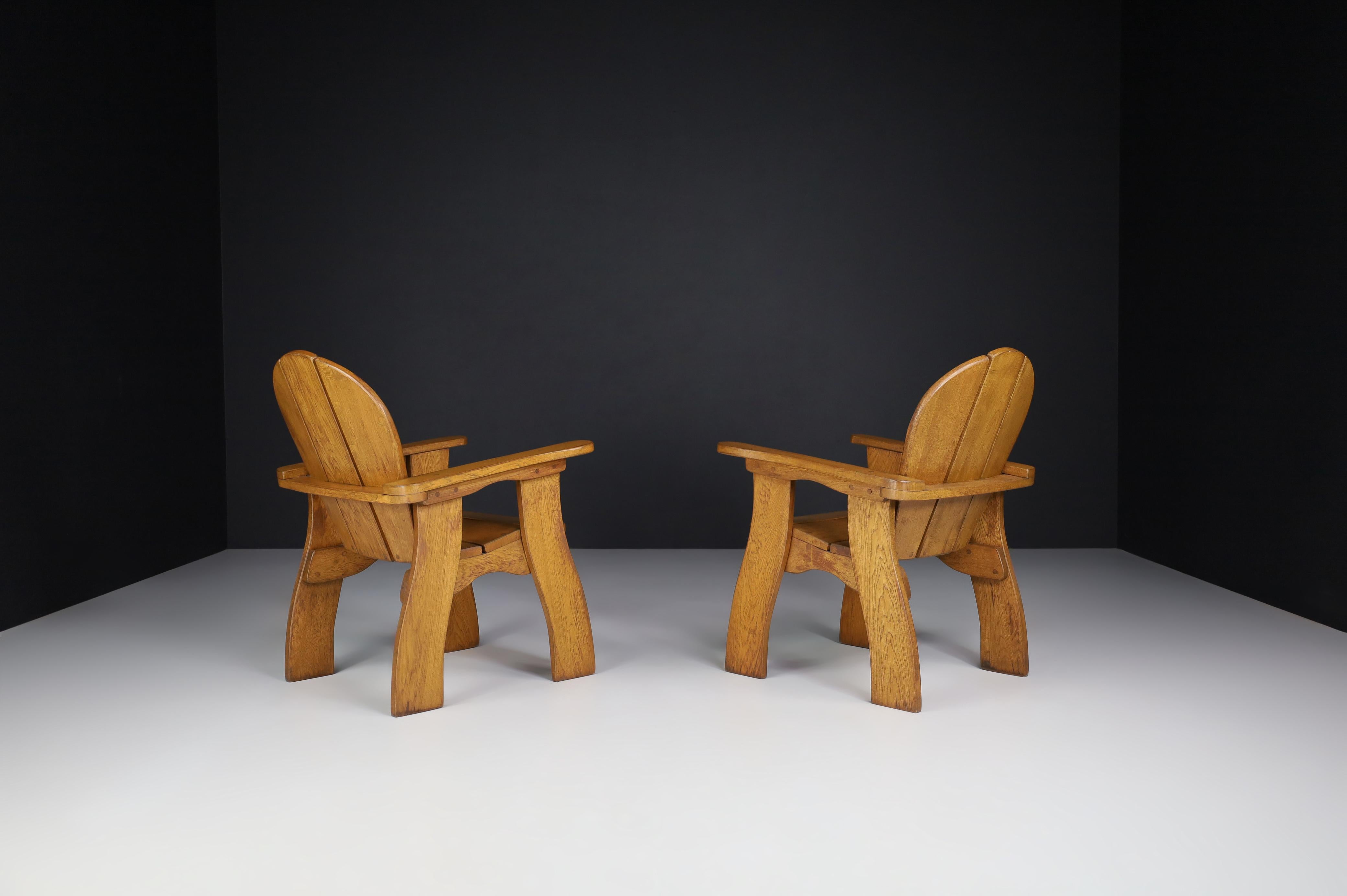 20th Century Sculptural Armchairs in Oak, France, 1960s For Sale