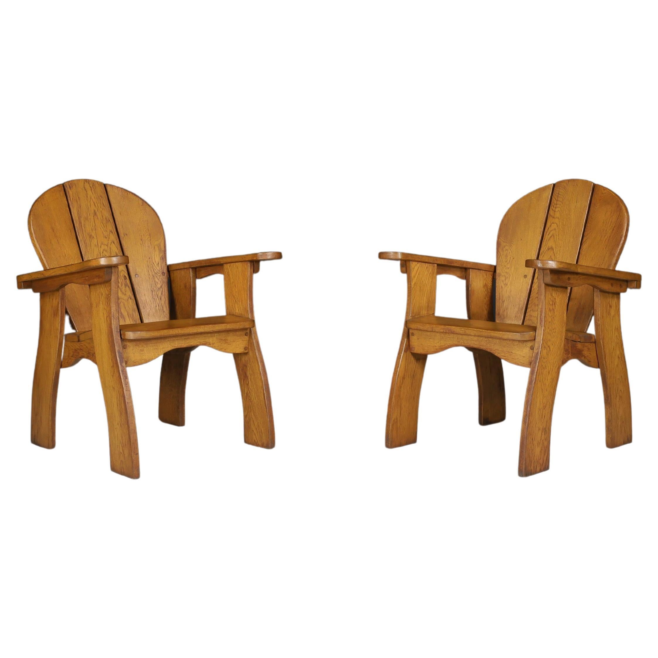 Fauteuils sculpturaux en chêne, France, années 1960