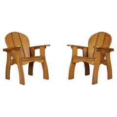 Fauteuils sculpturaux en chêne, France, années 1960