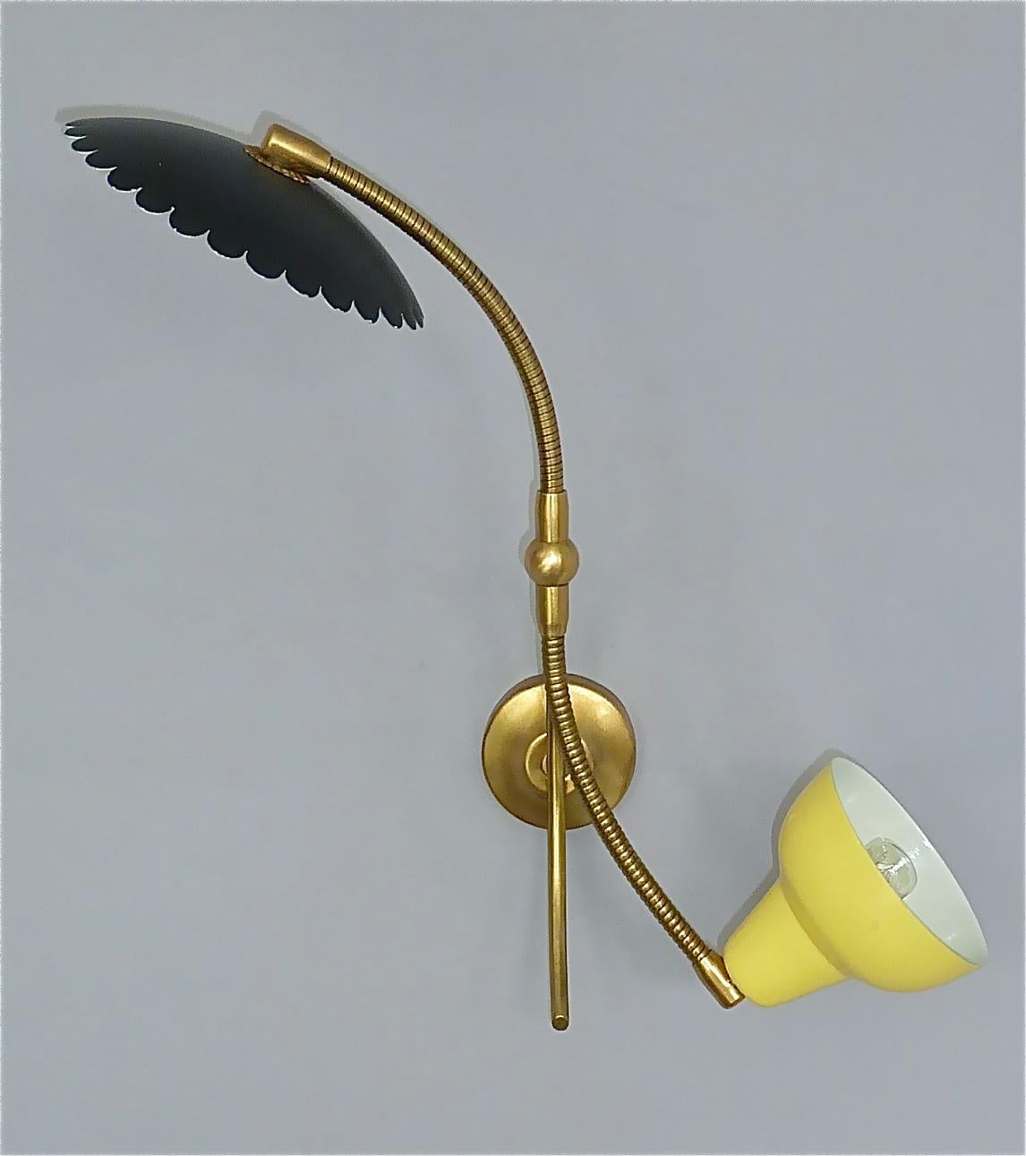 Sculptural Arredoluce Stilnovo Sconces Italian Lights Black Yellow Brass, 1950s  For Sale 5
