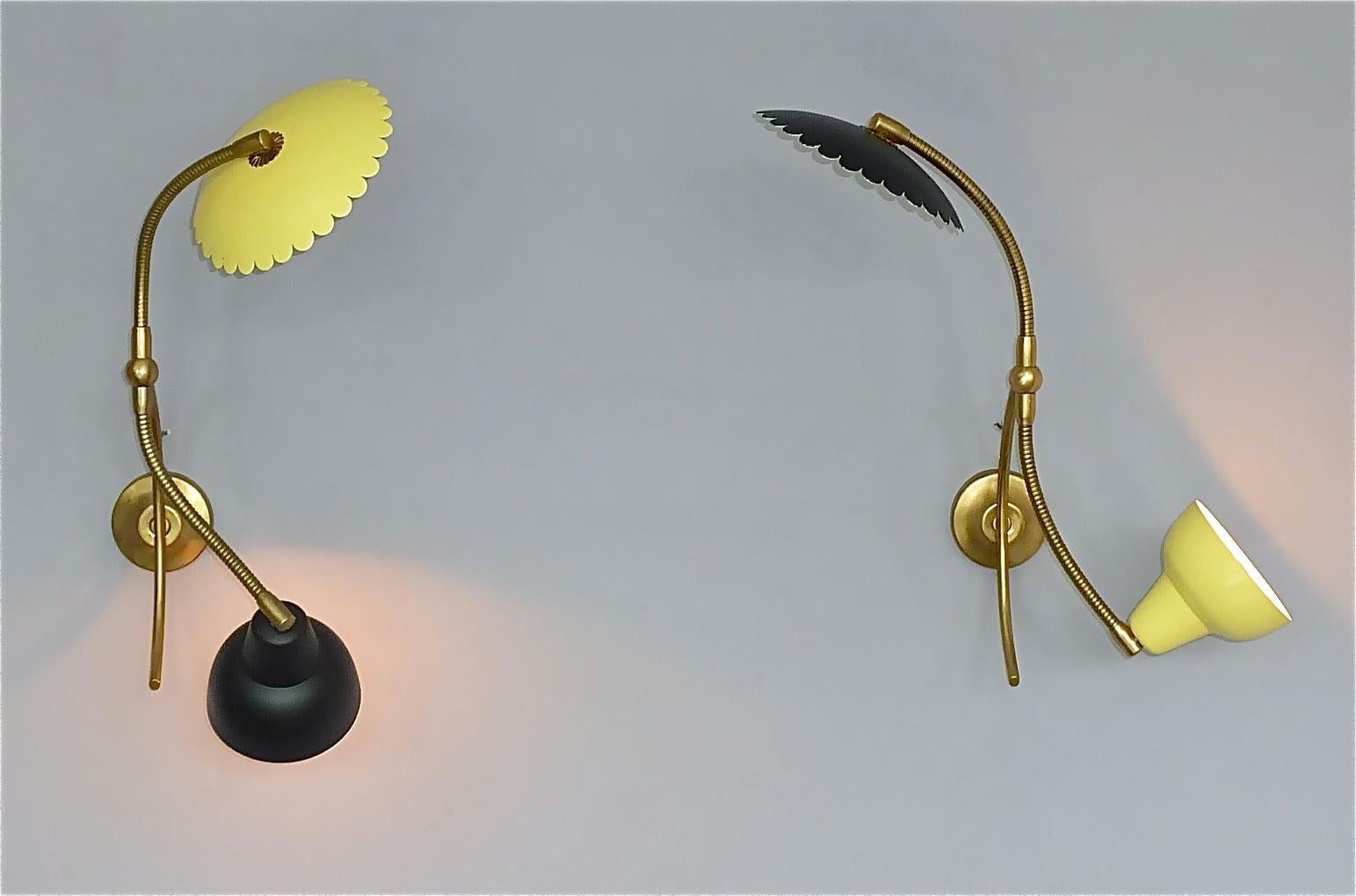 Sculptural Arredoluce Stilnovo Sconces Italian Lights Black Yellow Brass, 1950s  For Sale 7