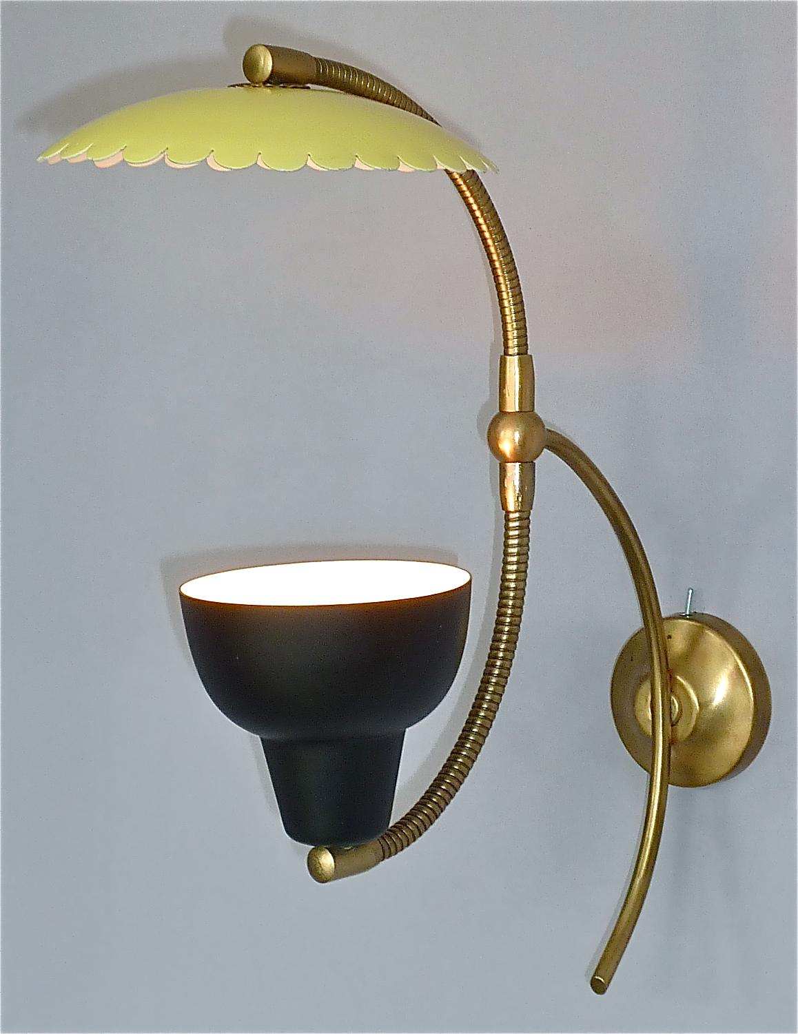 Sculptural Arredoluce Stilnovo Sconces Italian Lights Black Yellow Brass, 1950s  For Sale 9
