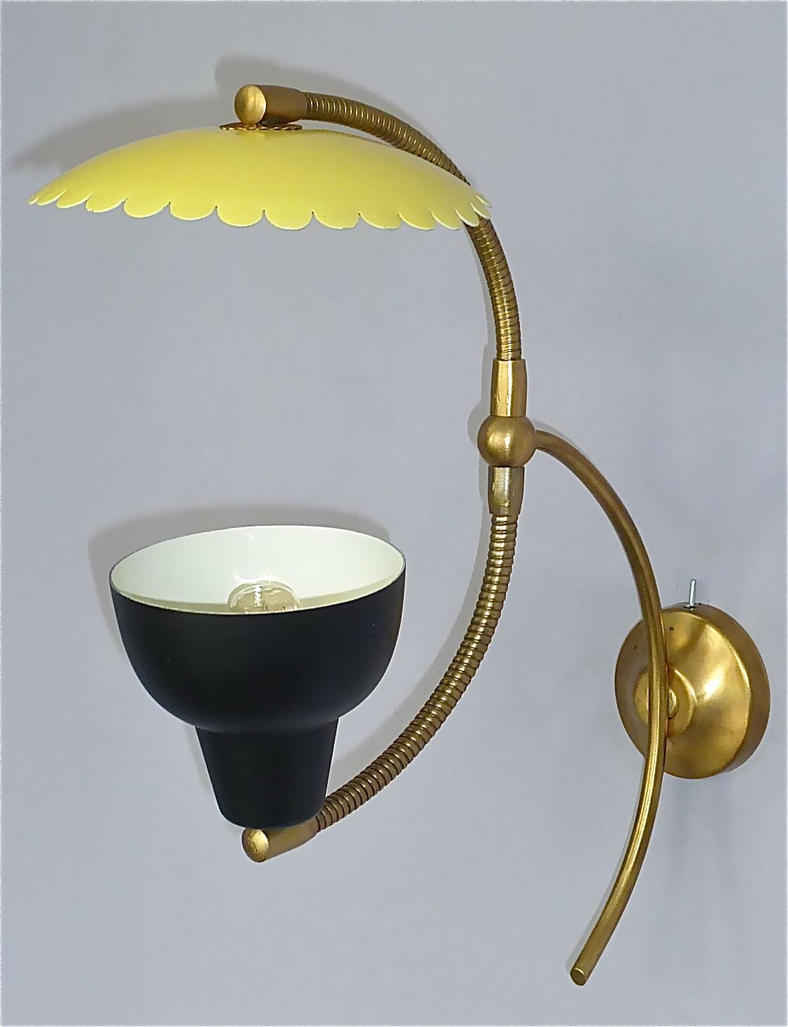Mid-Century Modern Sculptural Arredoluce Stilnovo Sconces Italian Lights Black Yellow Brass, 1950s  For Sale