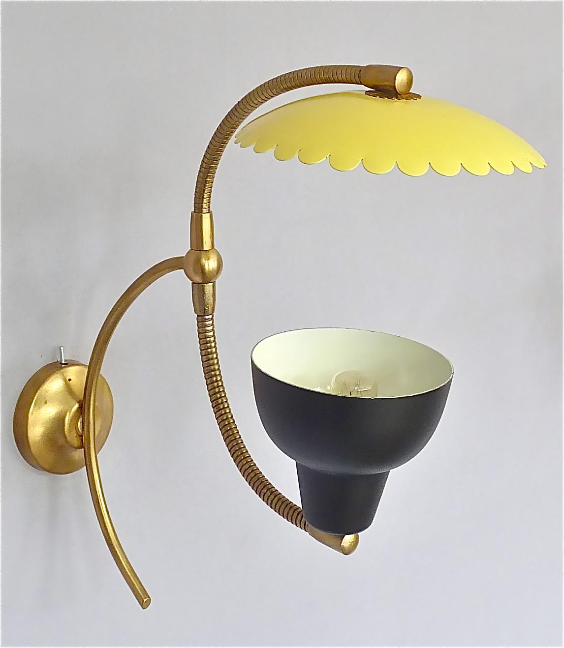 Mid-20th Century Sculptural Arredoluce Stilnovo Sconces Italian Lights Black Yellow Brass, 1950s  For Sale