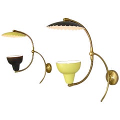 Sculptural Arredoluce Stilnovo Sconces Italian Lights Black Yellow Brass, 1950s