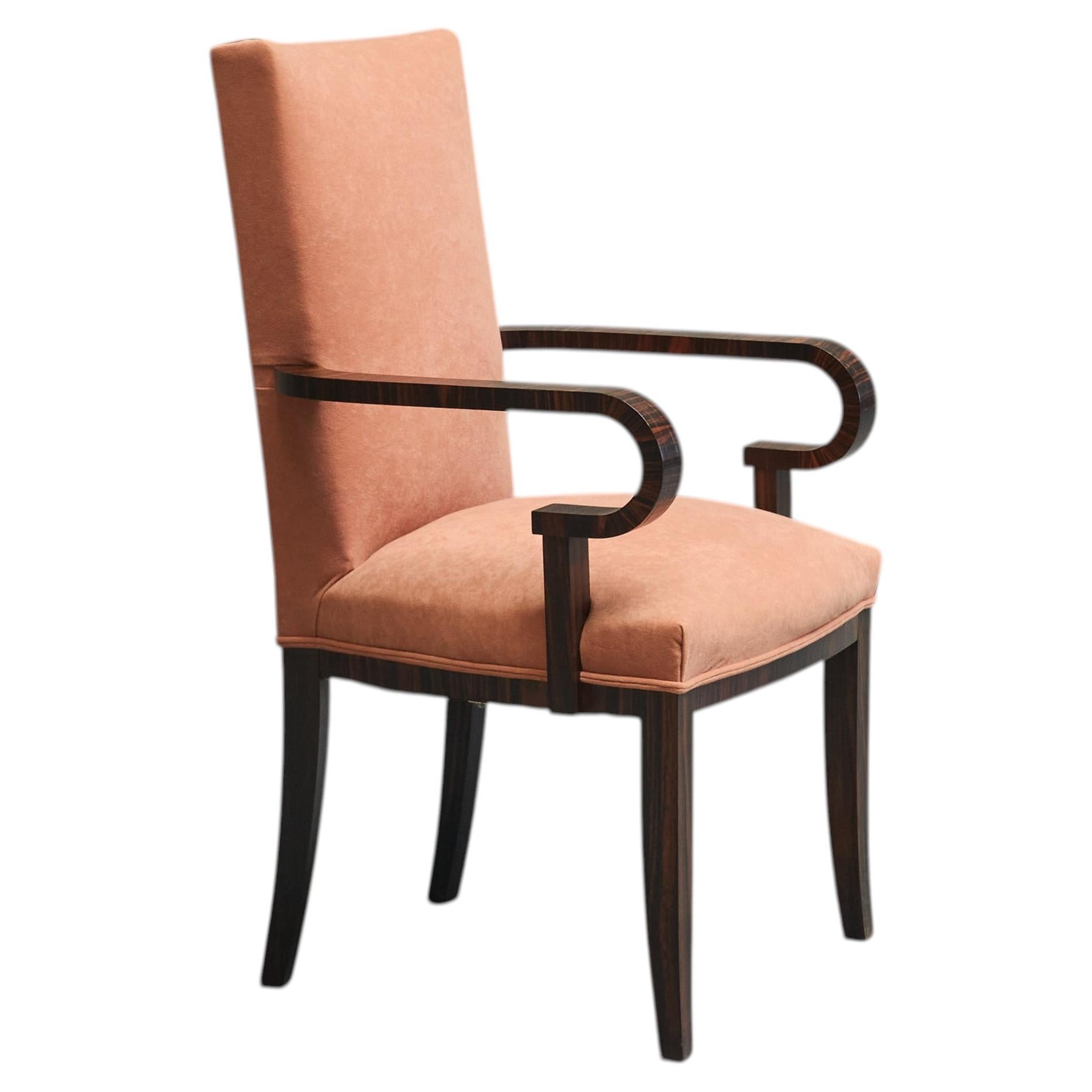Sculptural Art Deco Accent Chair in Velvet and Macassar Veneer 1930s