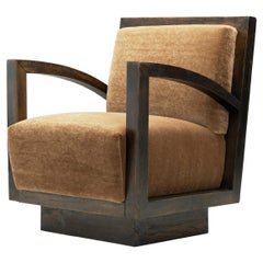 Sculptural Art Deco Armchair in Brown Mohair, France ca 1930s