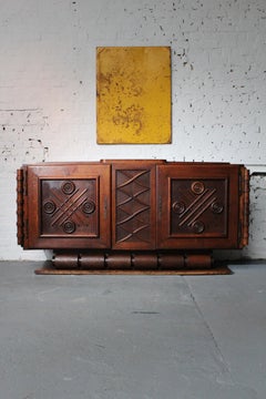 Sculptural Art Deco Sideboard by Charles Dudouyt, Oak, France, 1940s