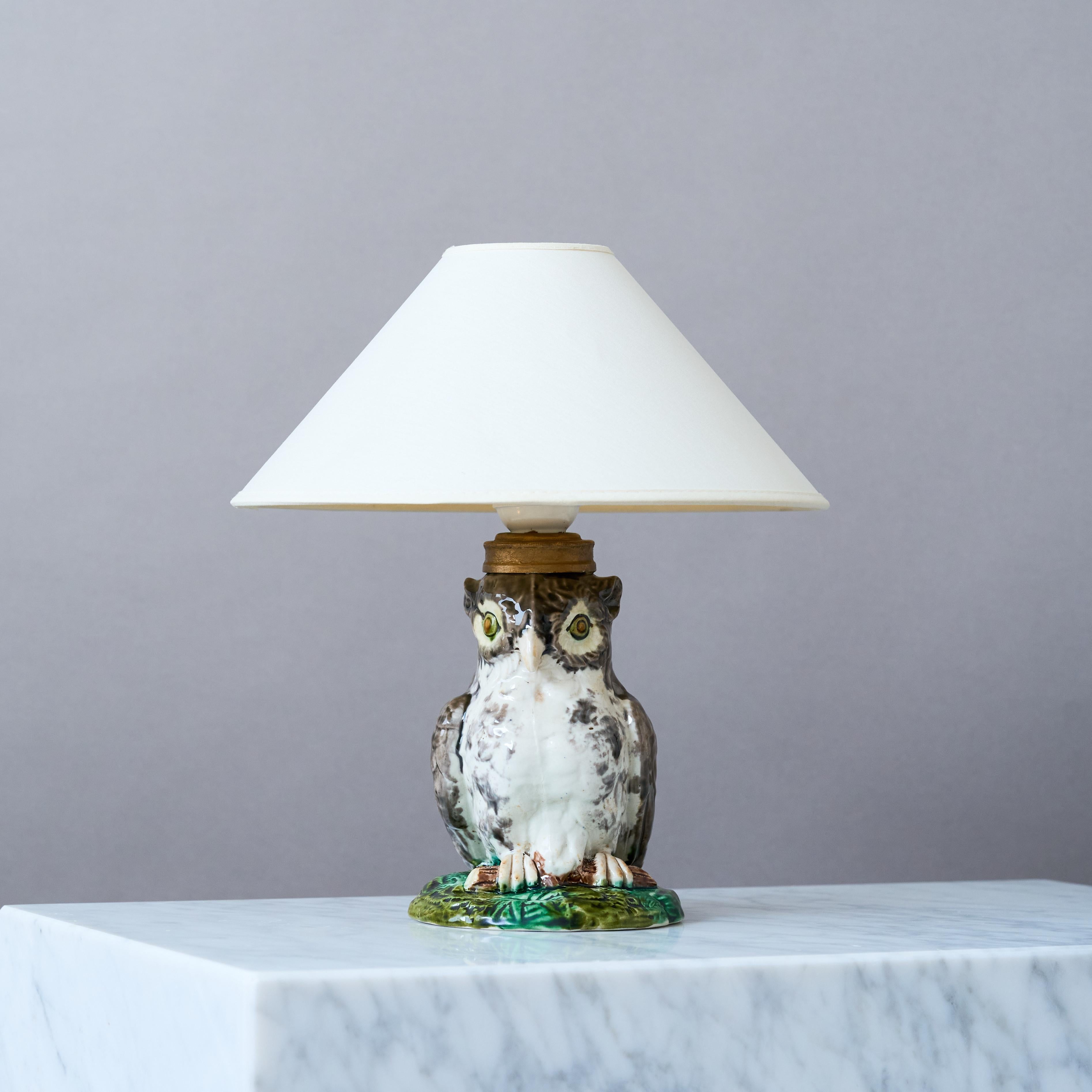 Art Nouveau Sculptural Art Deco Ceramic Owl Table Lamp by Rörstrand, Sweden, 1920s For Sale