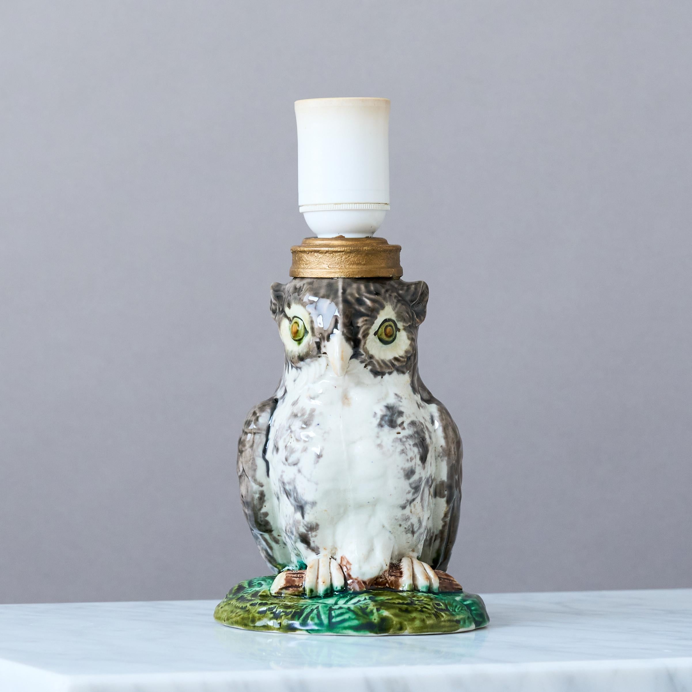 Swedish Sculptural Art Deco Ceramic Owl Table Lamp by Rörstrand, Sweden, 1920s For Sale