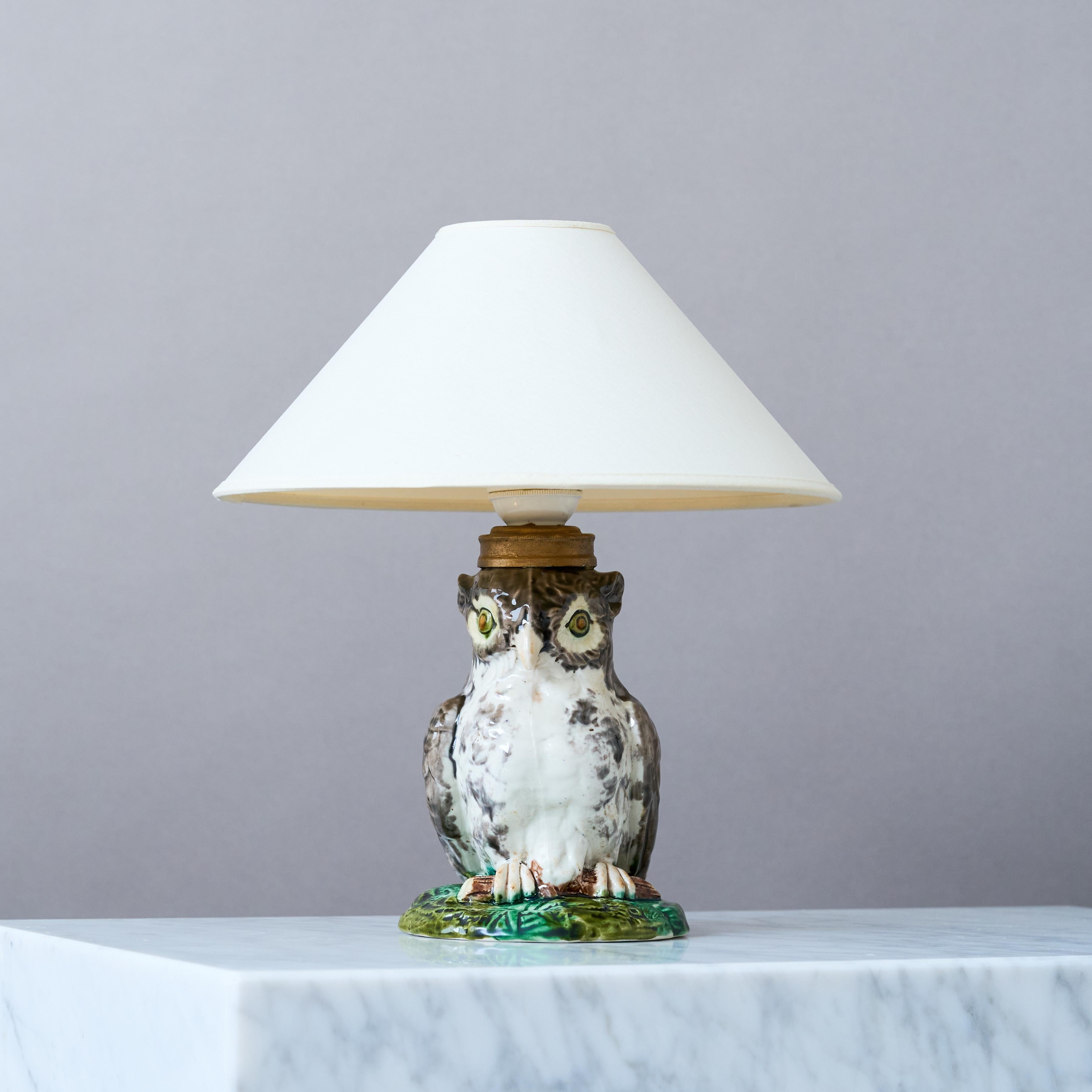 Glazed Sculptural Art Deco Ceramic Owl Table Lamp by Rörstrand, Sweden, 1920s For Sale