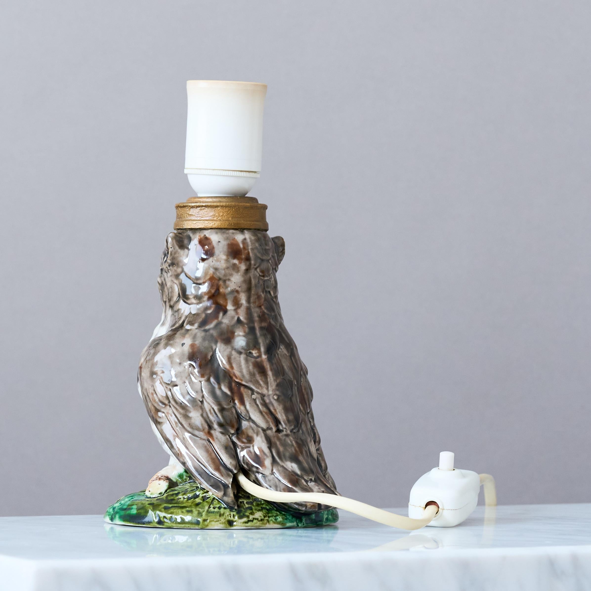20th Century Sculptural Art Deco Ceramic Owl Table Lamp by Rörstrand, Sweden, 1920s For Sale