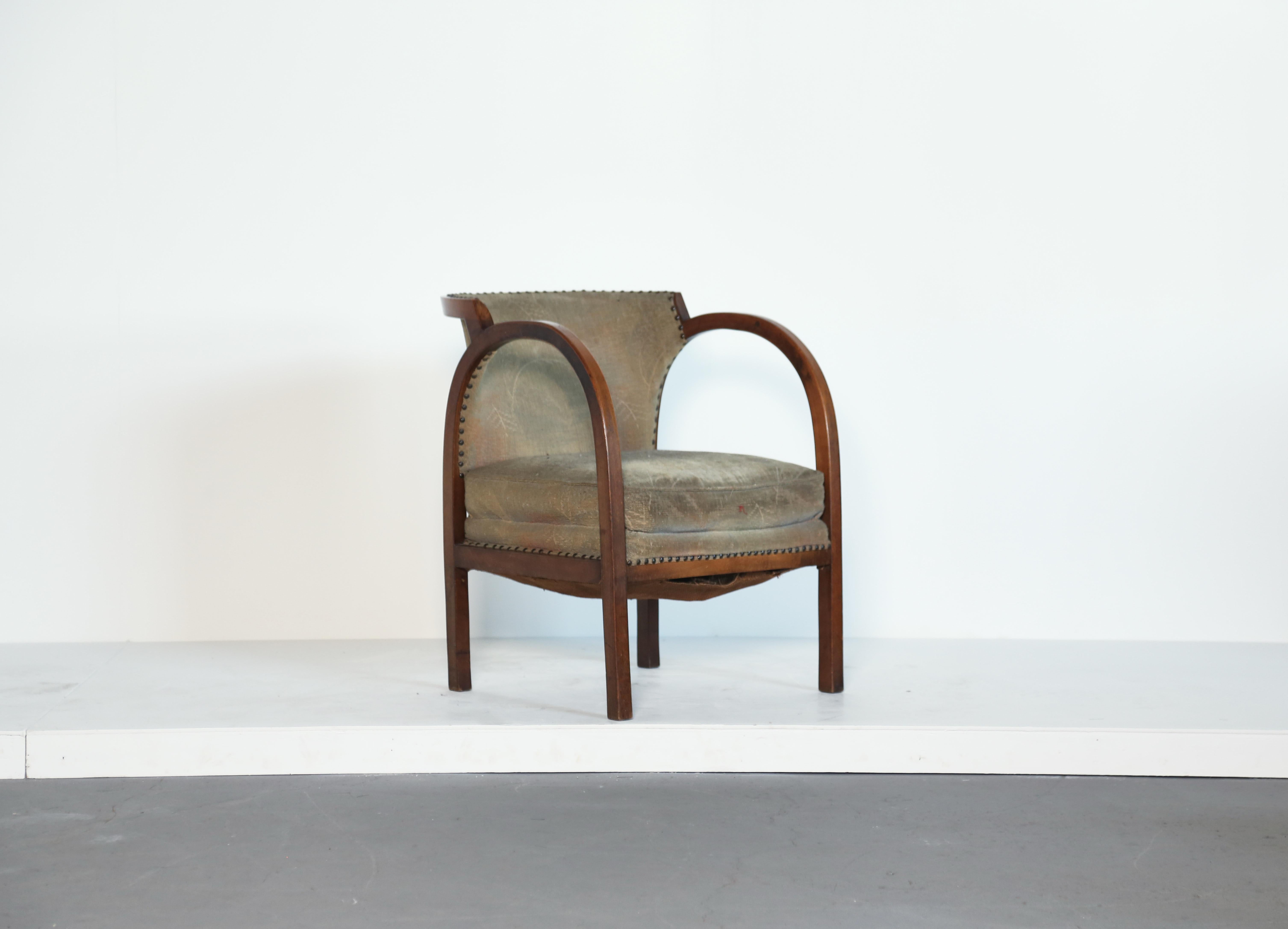 Fabric Sculptural Art Deco Chair, England, 1930s For Sale