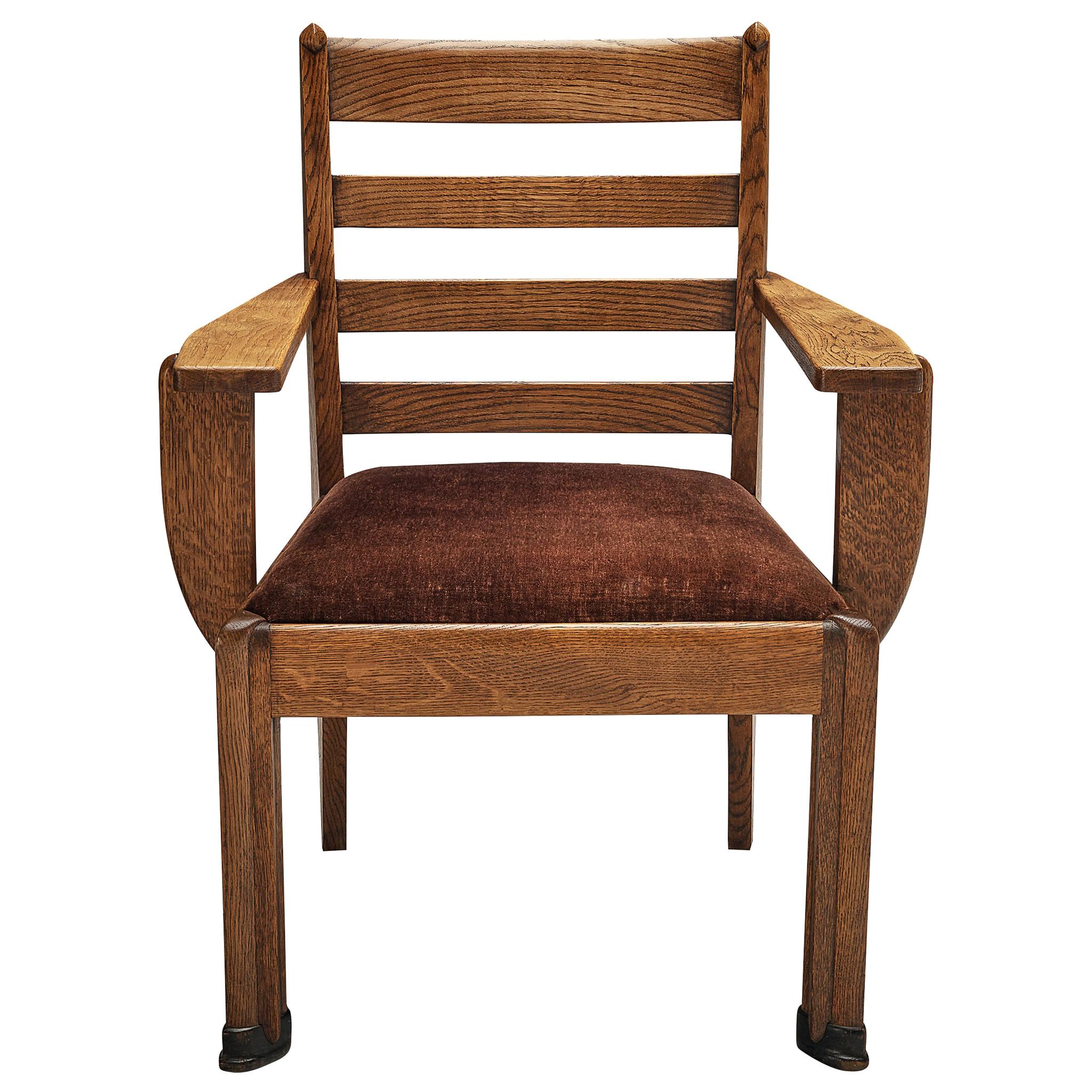 Sculptural Art Deco Chair in Stained Oak