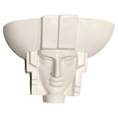 Sculptural Art Deco Egyptian Pharaoh Face Sconce, Saint Clément Ceramic, 1960s