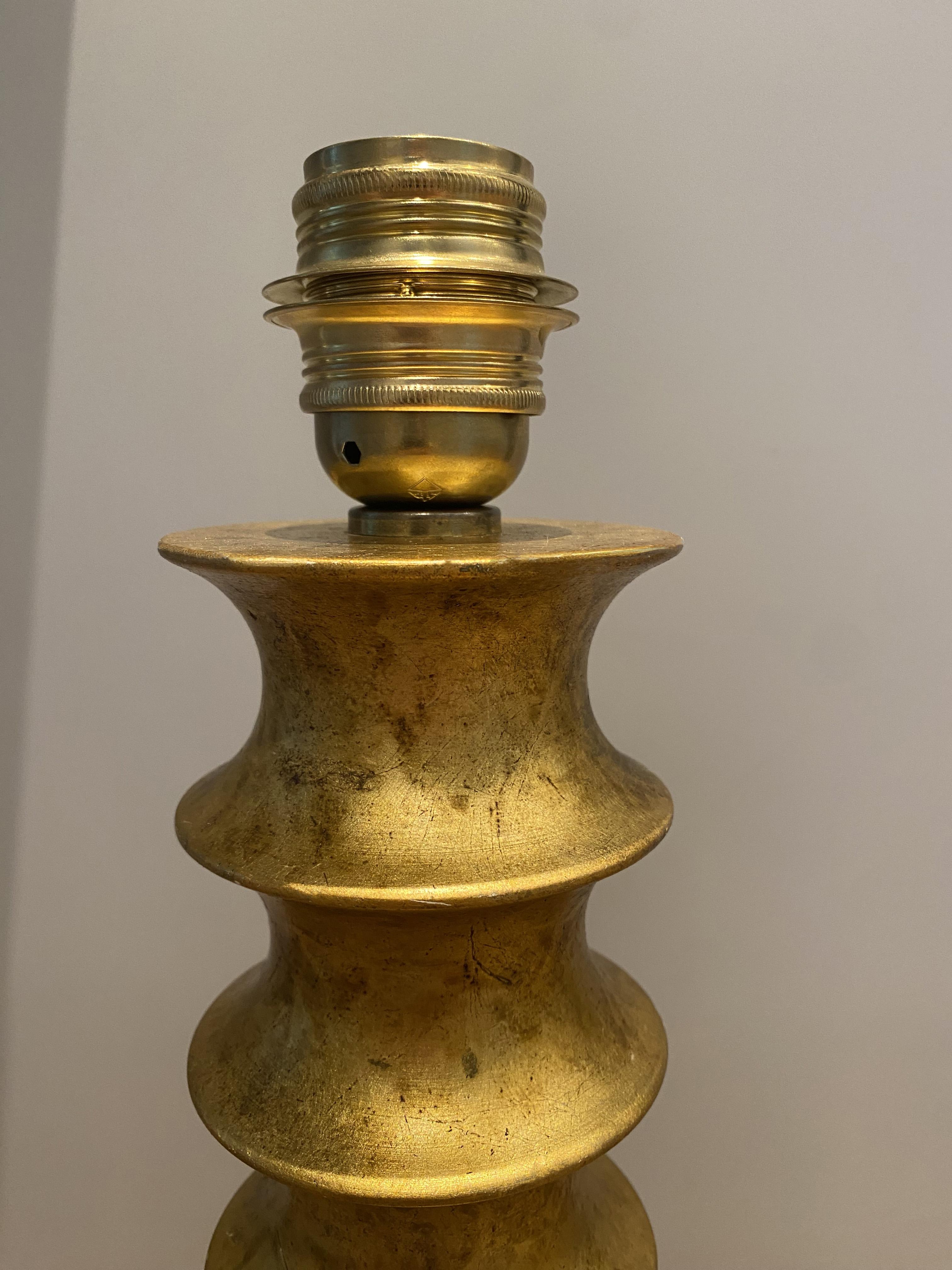 Late 20th Century Sculptural Art Deco Gilded Wood Lamp in the style of Giacometti, Porta Romana. For Sale