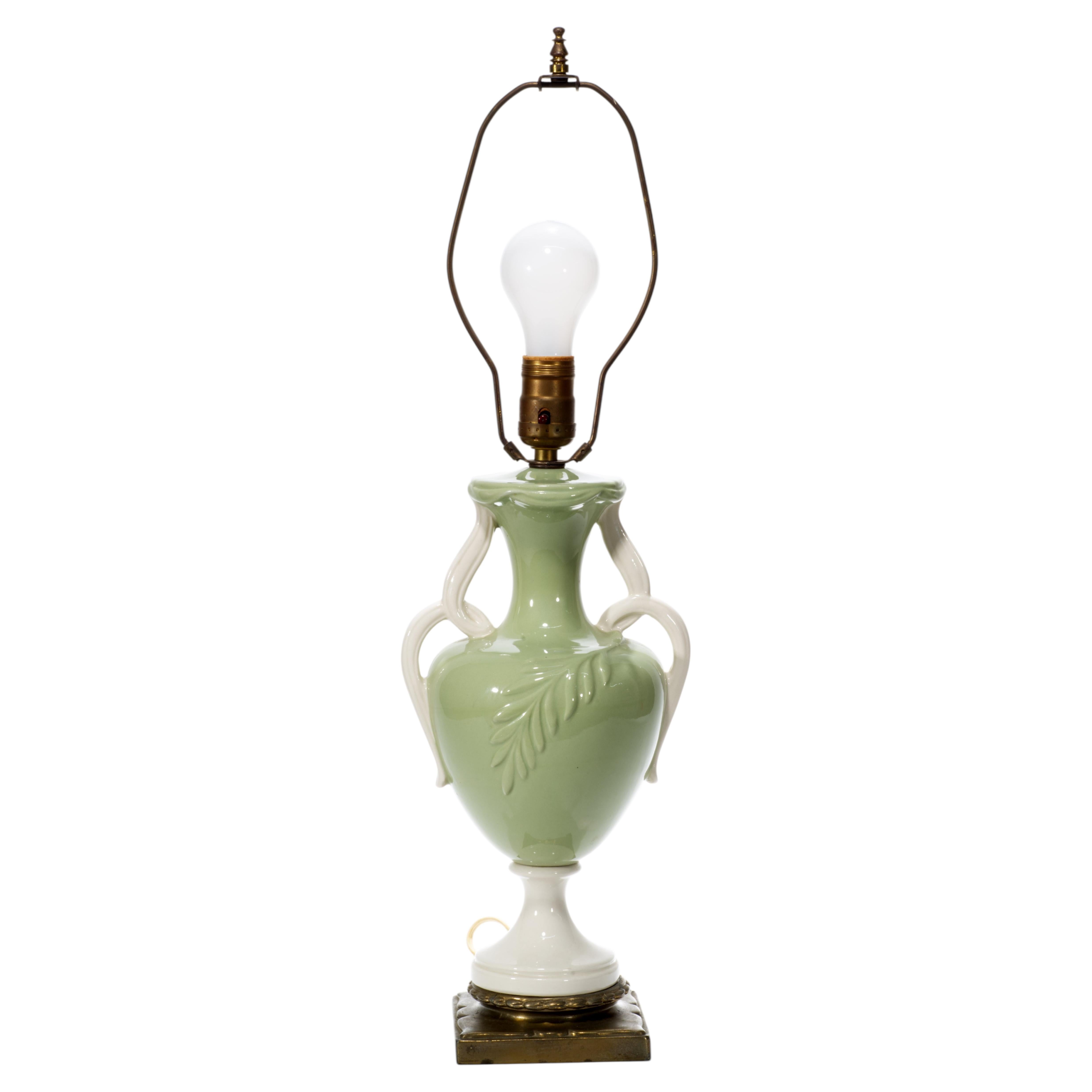 Sculptural Art Deco Handled Urn Ceramic Table Lamp, 1940s-1950s For Sale