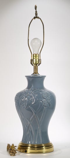 Sculptural Art Deco Large Urn Ceramic Table Lamp, Floral Reliefs