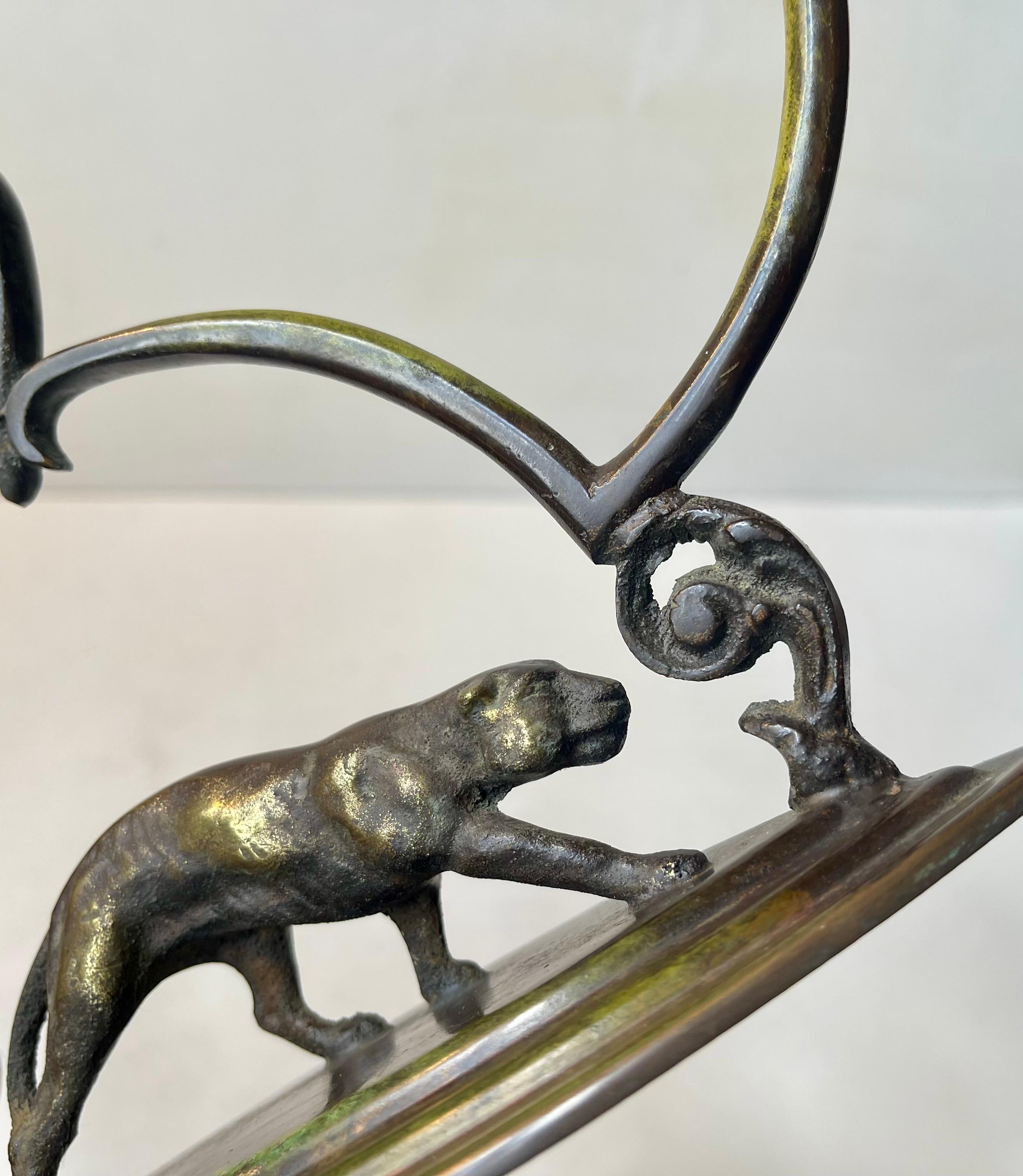 Danish Sculptural Art Deco Panther Candelabra in Patinated Bronze, 1930s