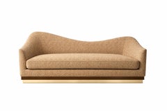 Sculptural Art Deco Revival Sofa Asymmetrical Silhouette on Brass Plinth